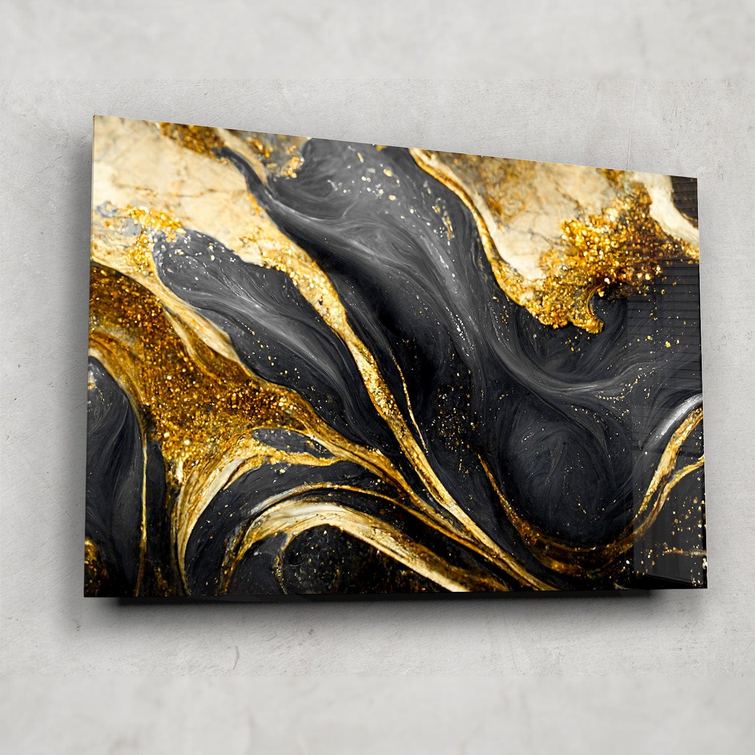 Golden Black Flower Tempered Glass Wall Art - Elegant Home Decor for Living Room, Bedroom & Office | Shatterproof & Stylish