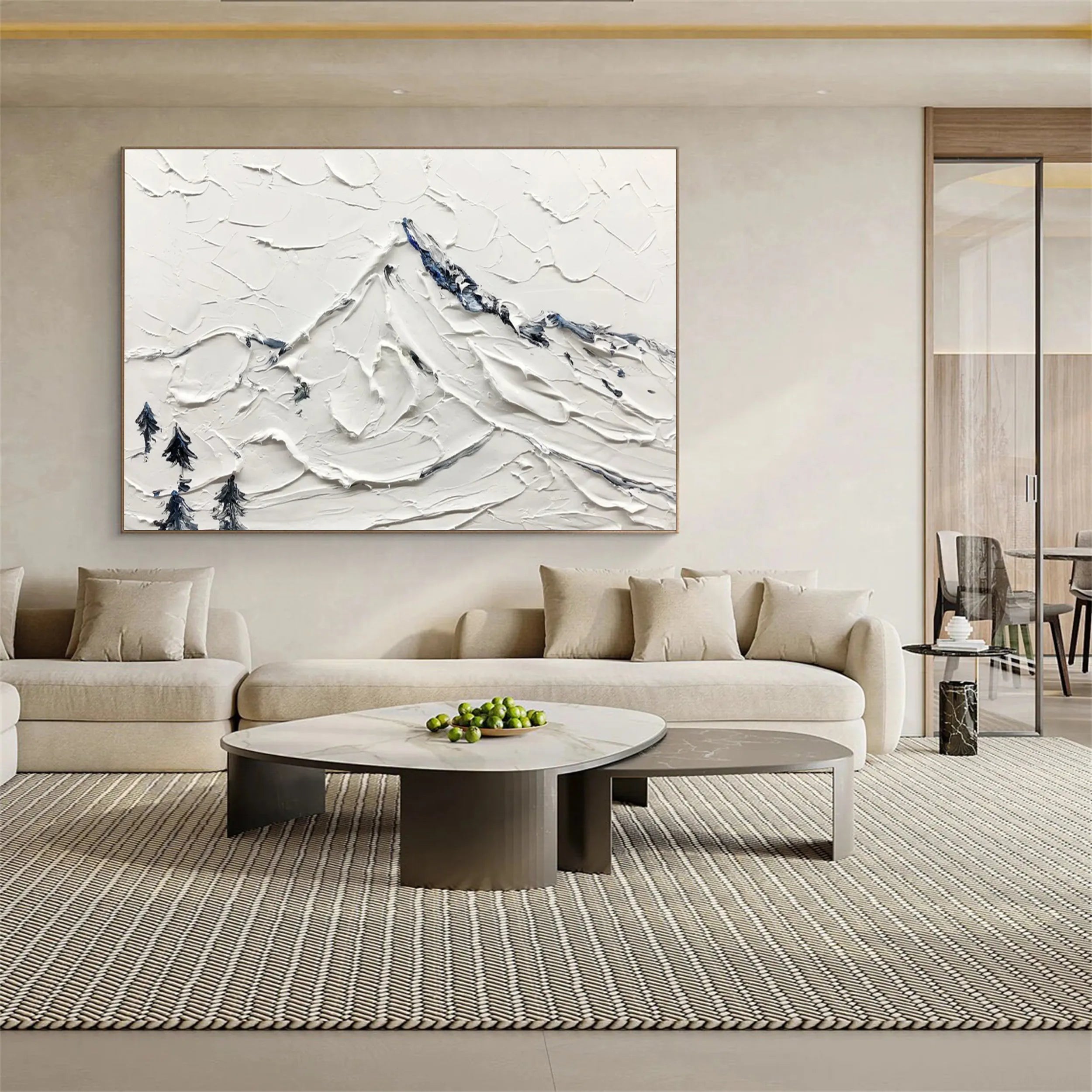 White Minimalist Textured Painting Canvas #MM236 - Modern Abstract Wall Art for Living Room, Bedroom & Office Decor