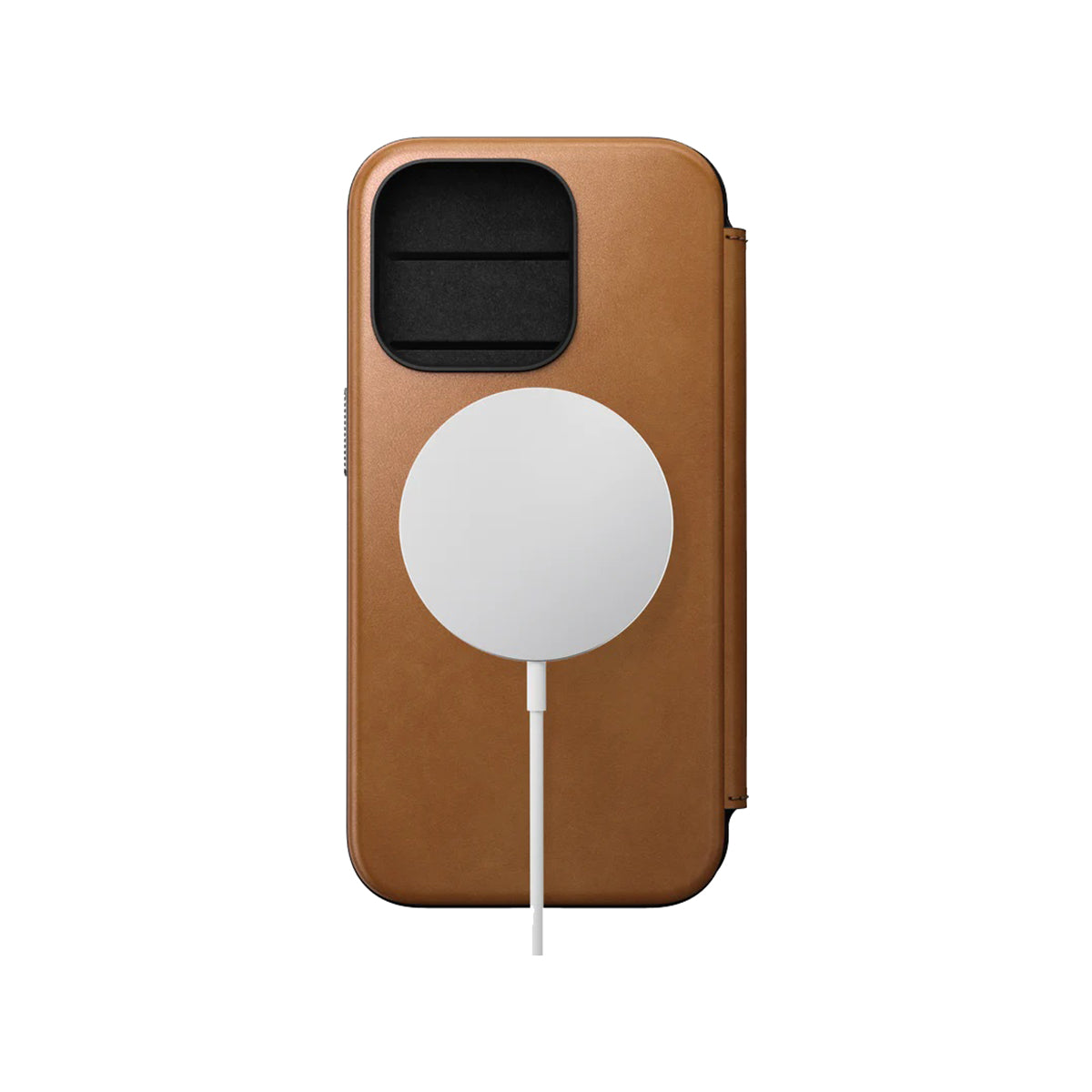 Nomad Leather Folio Case for iPhone 15 Pro - Premium English Tan Genuine Leather Protective Cover - Perfect for Work, Travel & Everyday Use