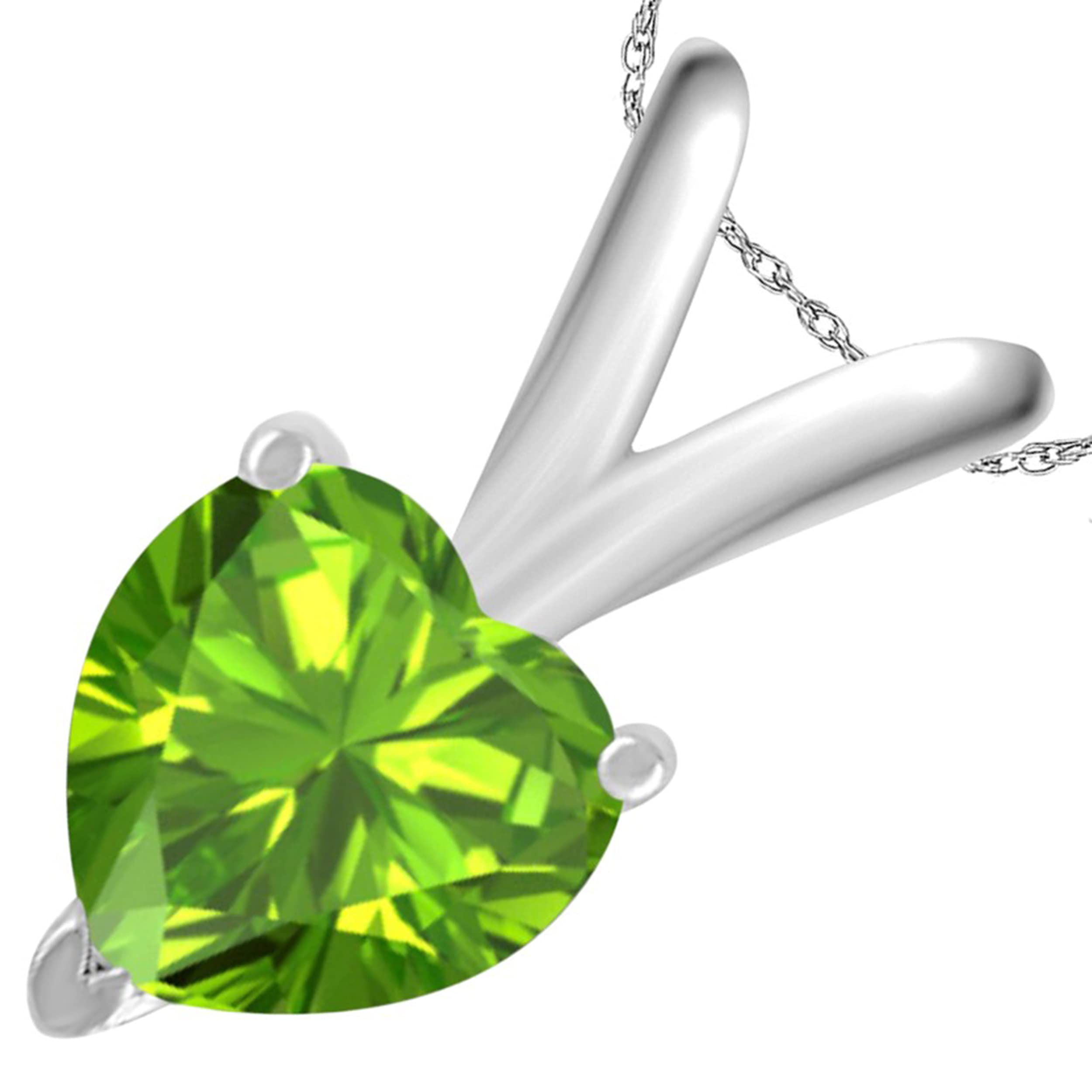 Peridot Pendant Necklace for Women - 14k White Gold Heart-Shaped 0.45 Carat Gemstone Jewelry with 18