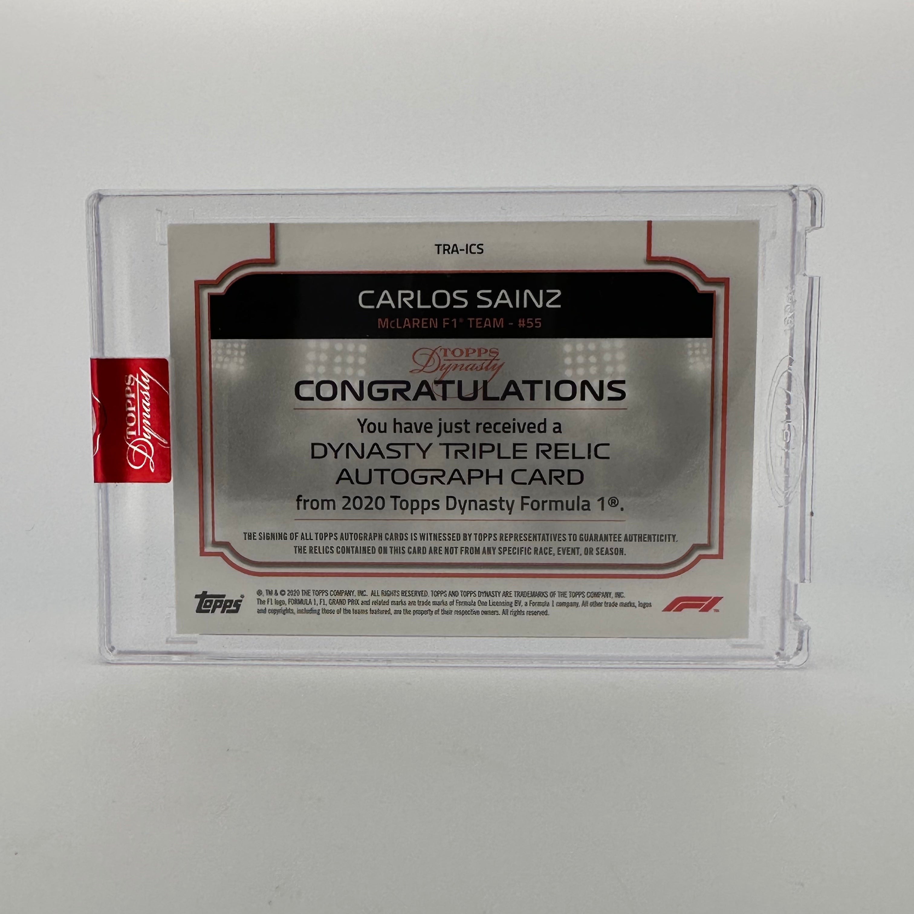2020 Carlos Sainz Triple Relic Autograph Card #TRA ICS - 09/10 Silver Edition - Perfect for F1 Collectors and Racing Memorabilia Fans
