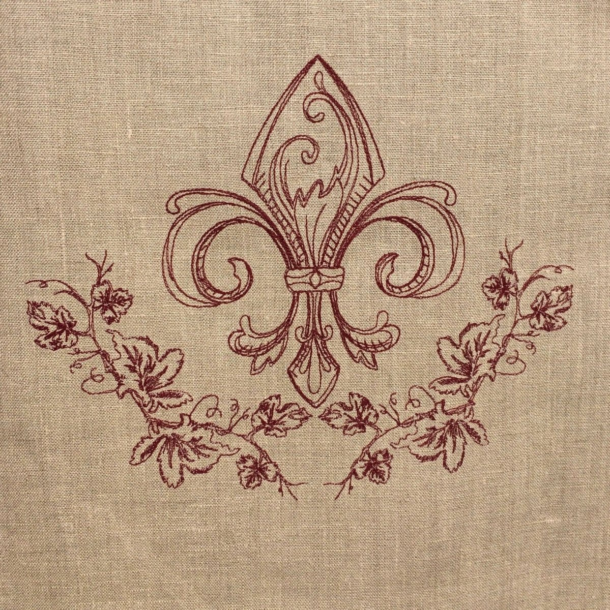 Chelsea Wine Fleur de Lis Linen Window Curtains - Elegant French-Inspired Linen Drapes for Living Room & Bedroom - Light Filtering & Privacy Sheer Curtain Panels