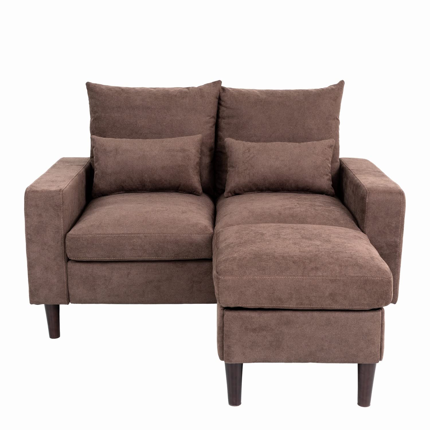 Panana 2-Seater Loveseat Sectional Sofa Couch with Convertible Ottoman Footstool - Brown Modern Apartment Furniture Set for Living Room, Small Space & Studio Decor