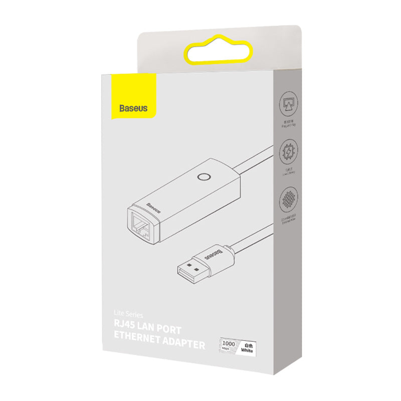 Baseus Lite Series USB C to Ethernet Adapter 1000Mbps Gigabit LAN RJ45 Port - White - Perfect for MacBook, iPad Pro, and Ultrabooks for Stable Internet Connection