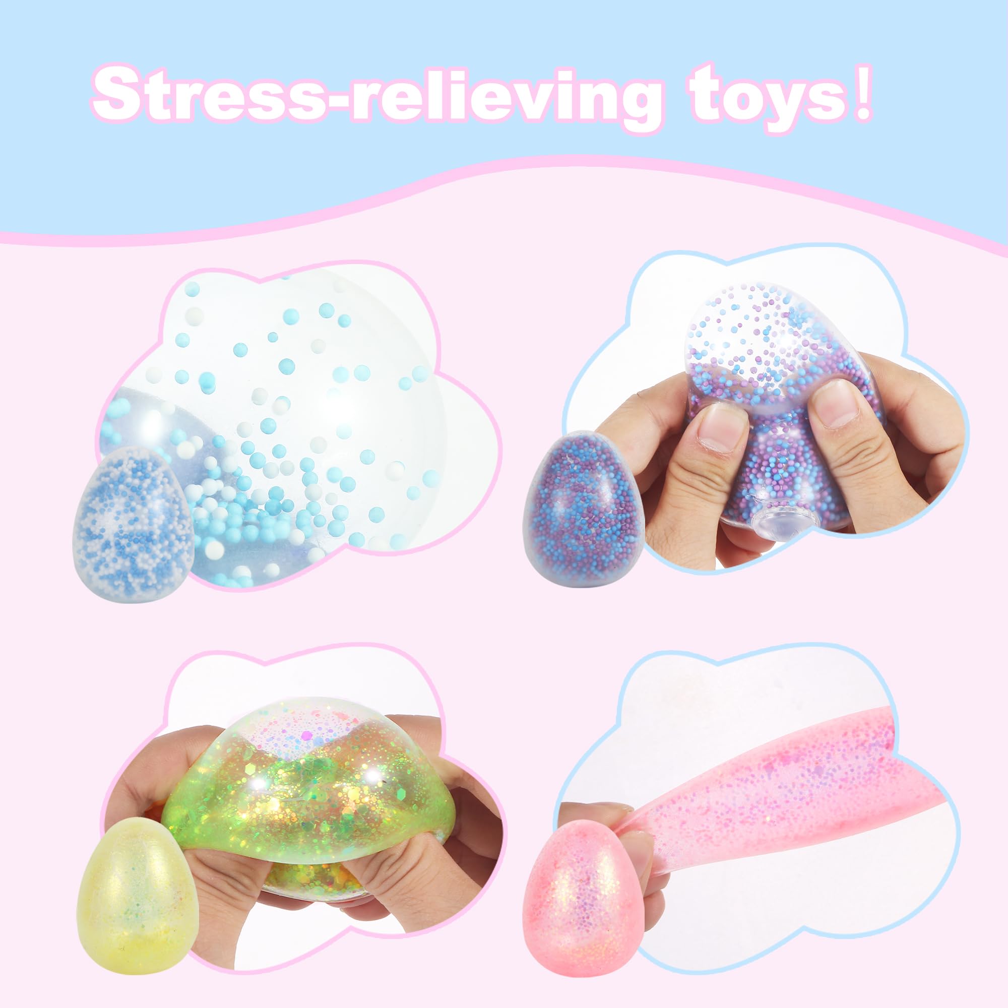 12 Pack Easter Eggs Sensory Stress Balls for Kids - Squishy Fidget Toys for Boys & Girls, Easter Basket Stuffers, Party Favors, Classroom Rewards (Great for Anxiety Relief & Sensory Play)