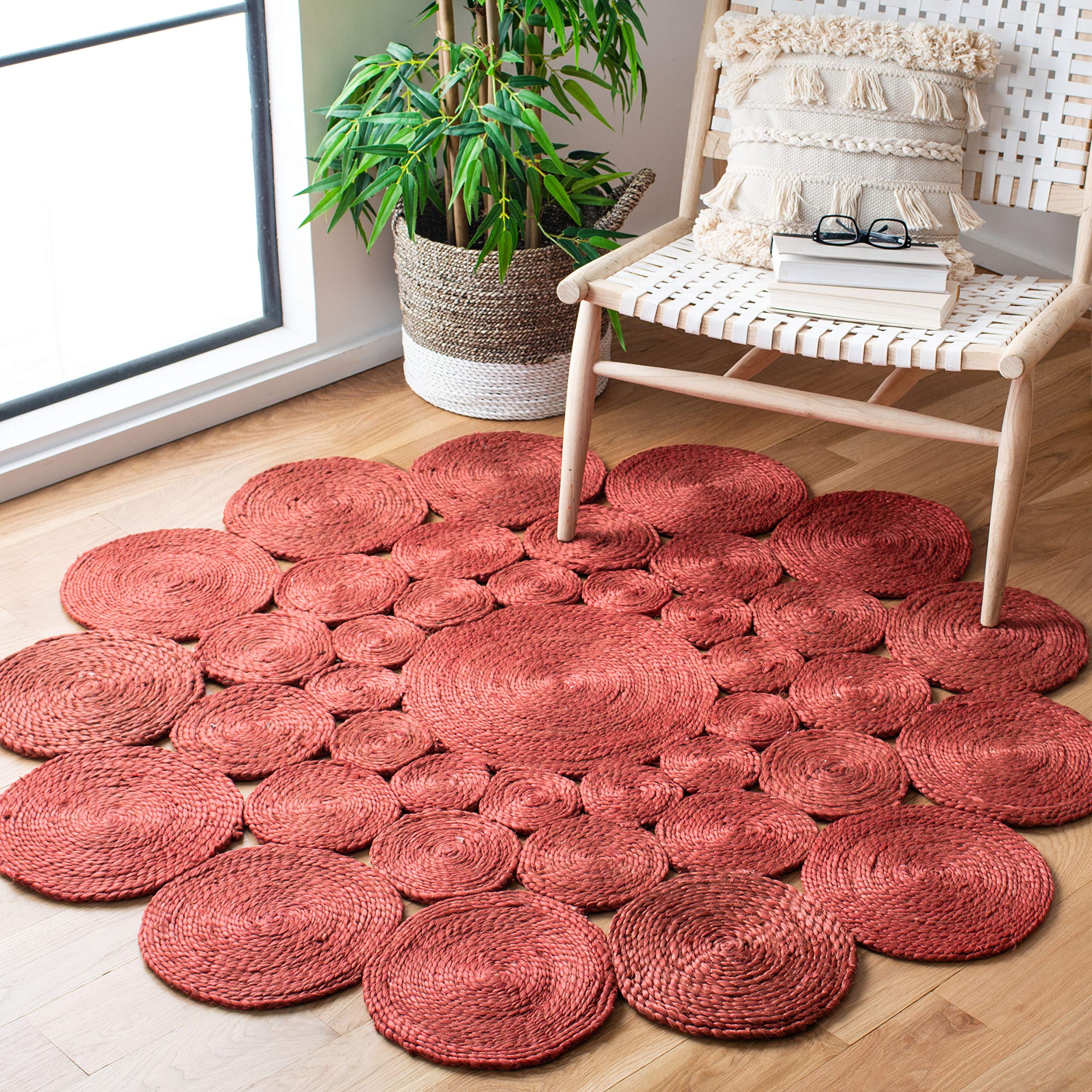 SAFAVIEH Handmade Natural Fiber Jute Area Rug 6' Round - Boho Farmhouse Rust NF363P for Living Room, Bedroom & Dining Room Decor