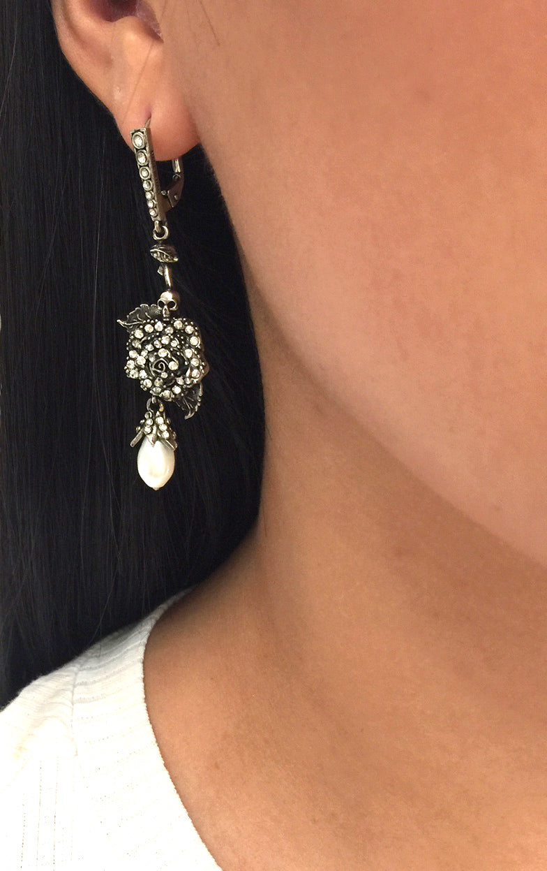 English Rose Earrings in Sterling Silver - Elegant Floral Jewelry for Women, Perfect for Weddings, Parties & Special Occasions
