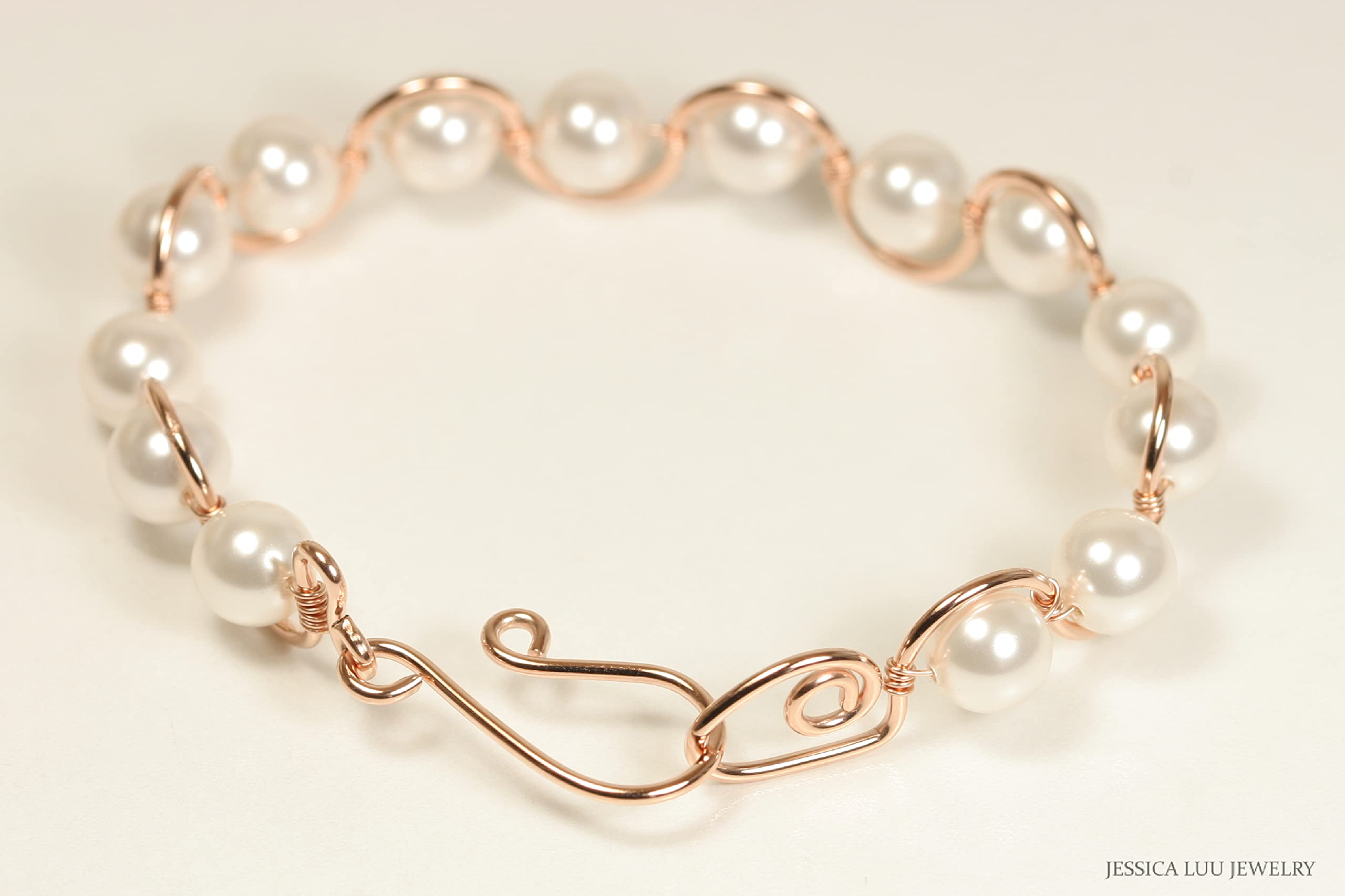 Rose Gold White Pearl Bracelet - Handmade Wire Wrapped Jewelry for Women, Elegant Gift for Birthday, Anniversary & Special Occasions - Perfect for Weddings, Parties & Everyday Wear