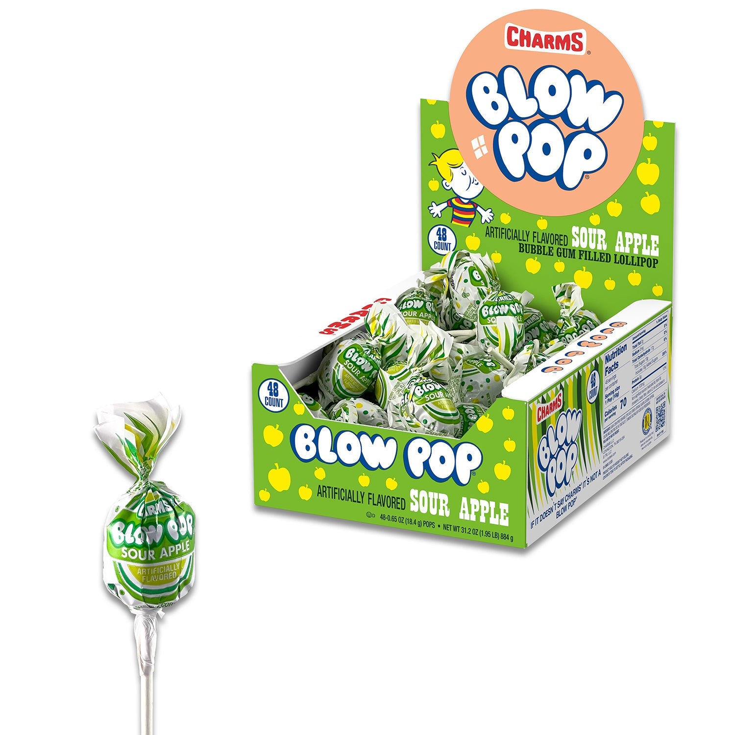 Sour Apple Charms Blow Pop Lollipops - 48 Count Bag | Bulk Candy for Parties, Halloween Treats & Office Snacks