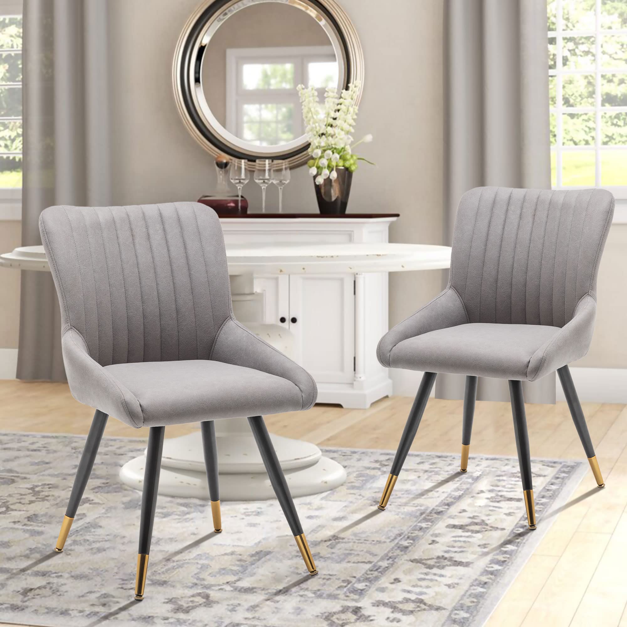 Annjoe Set of 2 Faux Leather Dining Chairs - Modern Upholstered Accent Side Chairs with Sturdy Metal Legs for Home, Kitchen, Office, Bistro & Cafe | Perfect for Dining Rooms, Breakfast Nooks, Small Spaces & Commercial Establishments
