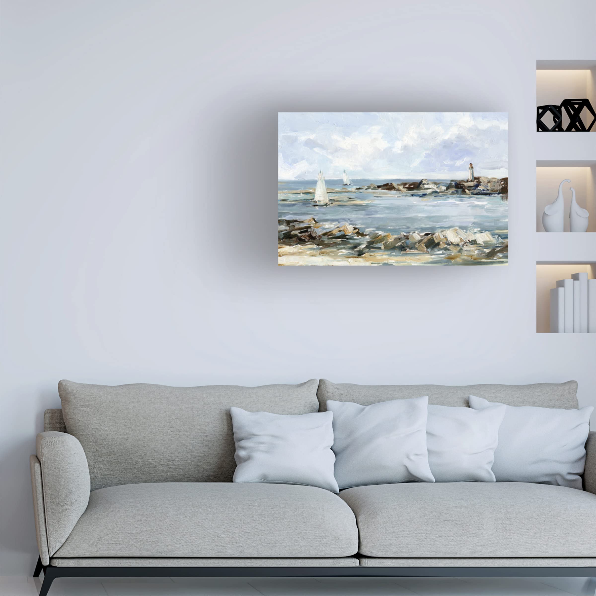 Trademark Fine Art 'Rocky Shore Coastline II' by Ethan Harper - Stretched Canvas Wall Art for Living Room, Bedroom & Office Decor - Coastal Landscape Painting for Beach House & Nautical Theme