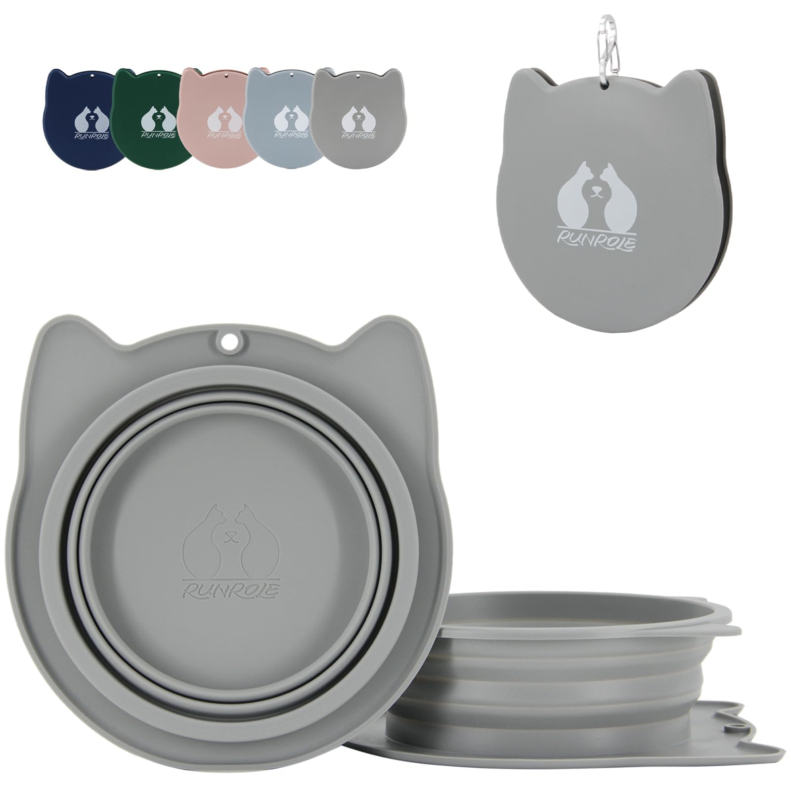 2-in-1 Collapsible Silicone Dog Travel Bowls - Portable Pet Food & Water Bowls for Dogs & Cats - Foldable Feeding Dishes (20OZ & 27OZ, Cool Grey) - Perfect for Hiking, Camping & Travel