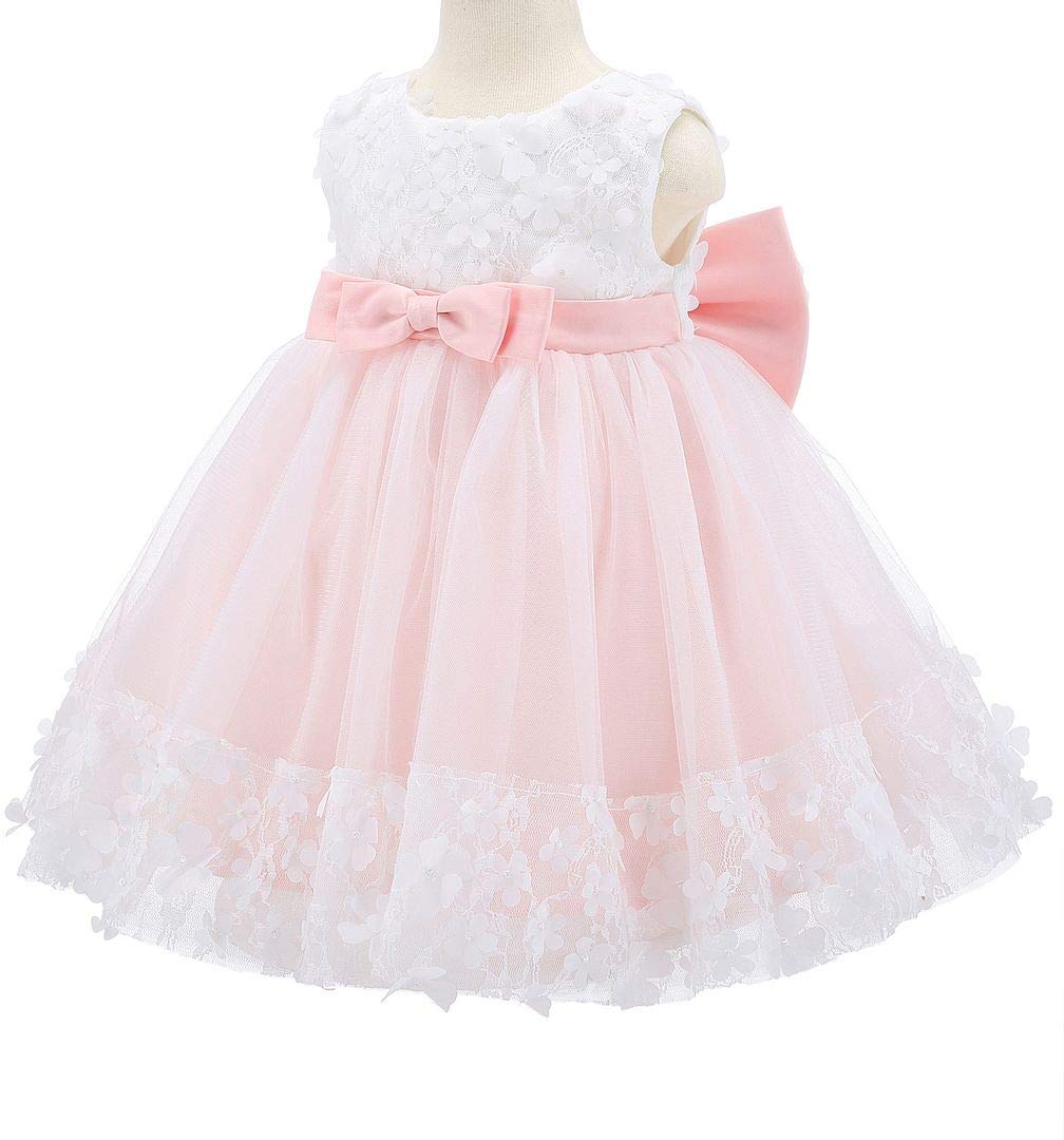 Bow Dream Baby Flower Girl Dress with Headband Applique - Elegant Lace Birthday & Wedding Party Outfit for Infants & Toddlers | Perfect for Christenings, Pageants & Special Occasions