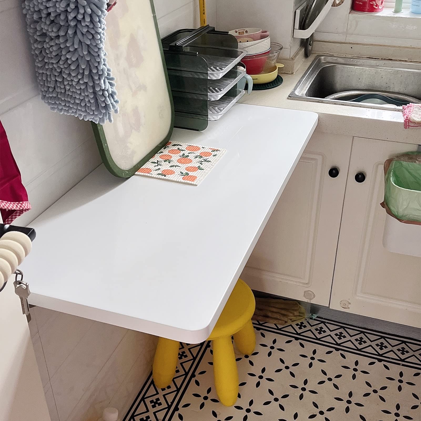 Wall Mounted Fold Down Table - Space Saving Folding Desk & Floating Shelf for Small Spaces - White 80x30cm - Perfect for Dining, Home Office, Kitchen & RV Use