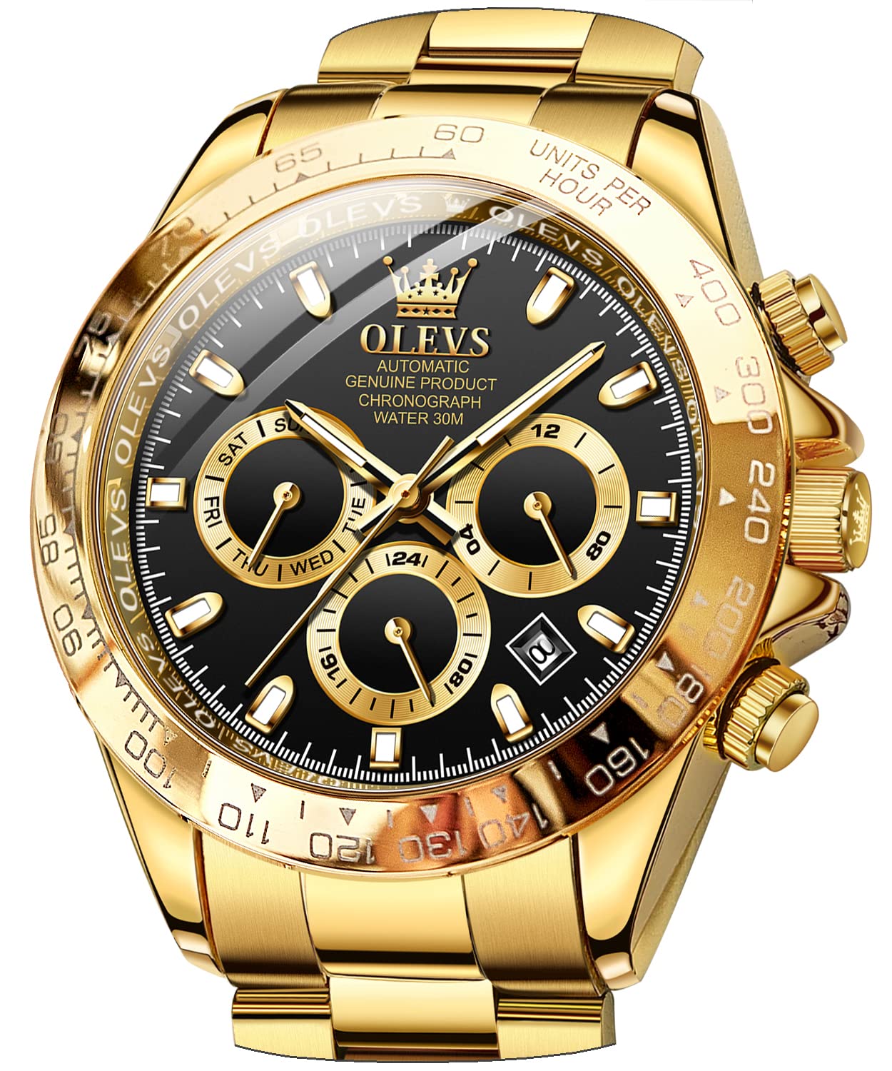 OLEVS Luxury Skeleton Automatic Watch for Men - Diamond Accent Mechanical Self-Winding Wristwatch with Luminous Hands & Waterproof Design - Perfect for Business, Formal Events & Nighttime Wear