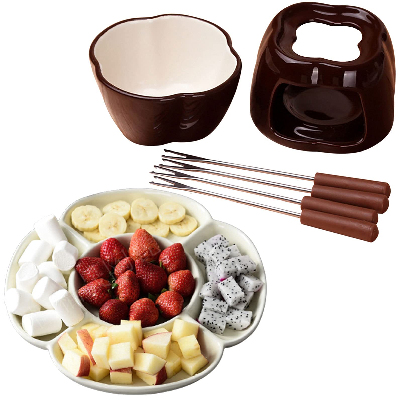 TTXP Chocolate Melting Pot with 6 Accessories - Electric Fondue Maker for Candy, Cheese & Desserts - Perfect for Birthday Parties, Sleepovers & Family Gatherings (Brown, One Size)