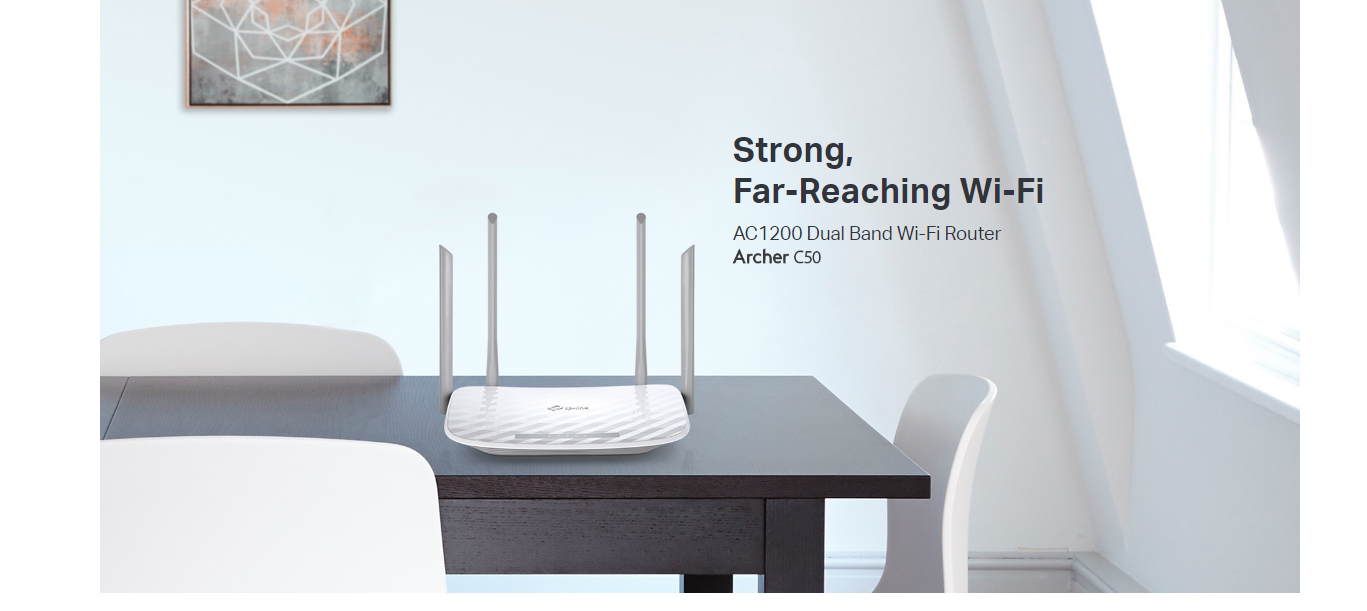 TP-Link Archer C50 AC1200 Dual Band Wireless WiFi Router with 4 External Antennas - High-Speed Internet for Home & Office Streaming, Gaming, and Video Calls