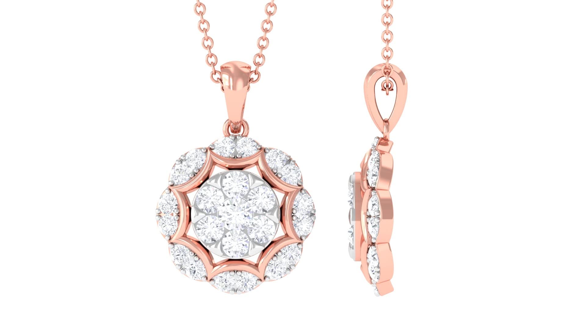 14K Solid Gold Diamond Bridal Pendant Necklace for Women - Natural Diamond Illusion Set with Gold Chain | Perfect for Weddings, Anniversaries & Special Occasions