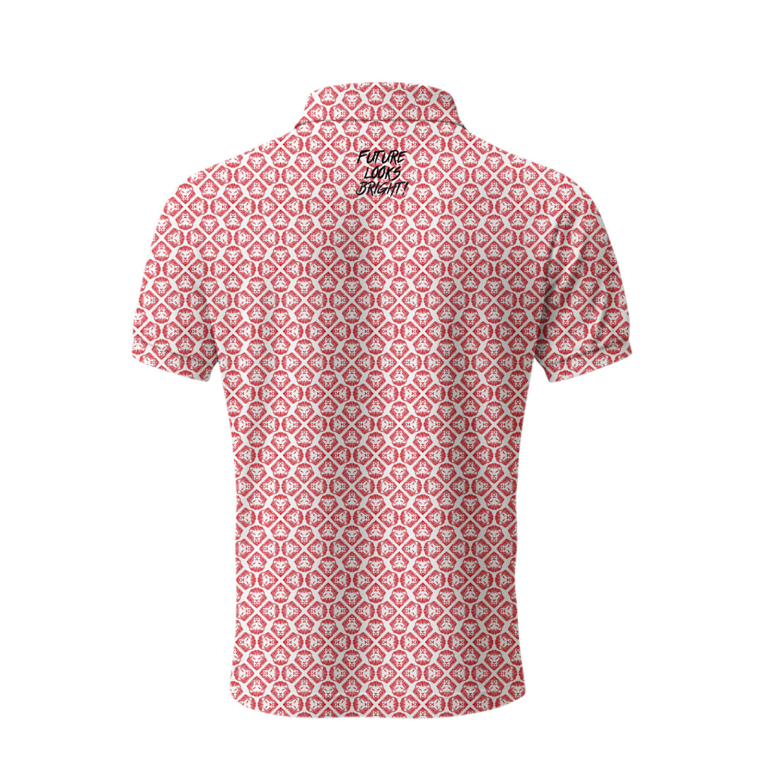 Lion Shield Red and White Striped Short Sleeve Polo Shirt for Men - Classic Fit Casual Wear for Golf, Office & Summer Outings