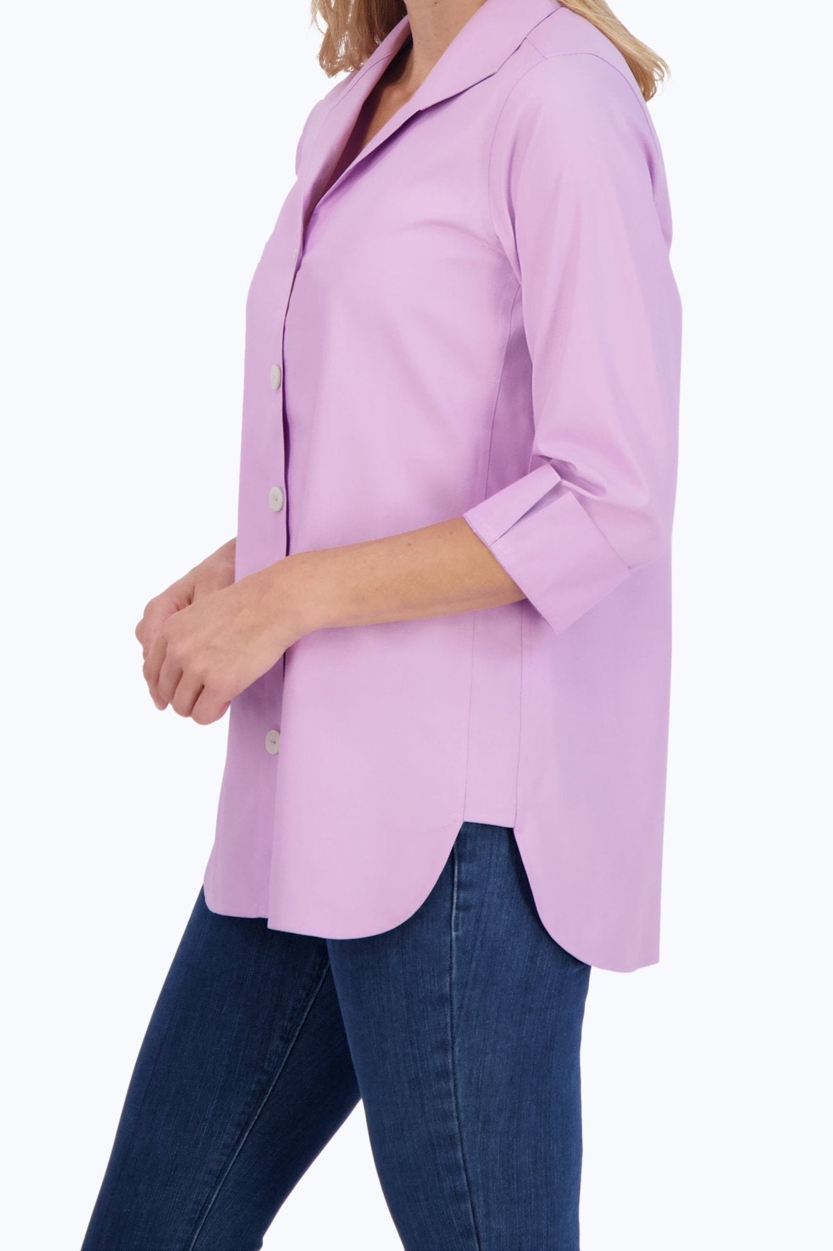 Pandora No Iron Pinpoint 3/4 Sleeve Tunic Shirt - Wrinkle-Free Women's Blouse for Work & Casual Wear | Perfect for Office, Travel & Everyday Outfits