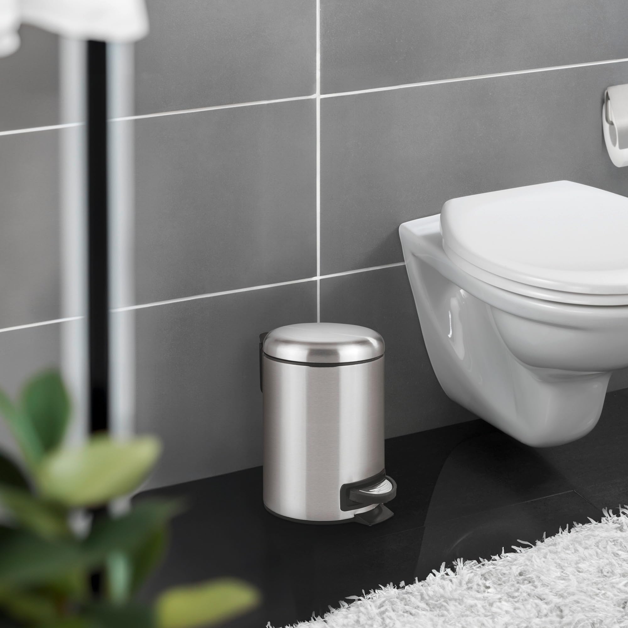 WENKO 0.79 Gallon Stainless Steel Small Trash Can with Lid & Foot Pedal - Bathroom & Office Garbage Bin with Removable Inner Bucket, Easy Close Design (9.84 x 8.86 x 6.69 Inches, Silver) - Perfect for Bathrooms, Bedrooms, Home Offices & Small Spaces