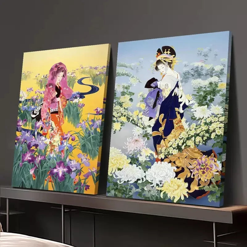 2-Piece Japanese Art Canvas Prints - Natural Plants & Flowers Landscape Framed Wall Decor 50x75cm | High Quality Australian Made Ready-to-Hang Canvas Art for Living Room, Bedroom & Office Decor