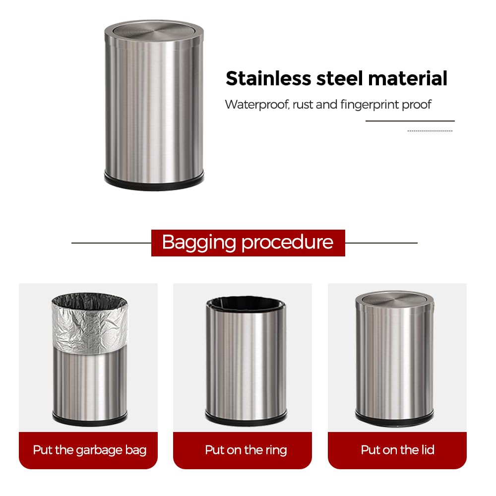Premium Stainless Steel Trash Can with Lid - 2.4 Gallon Small Bathroom Garbage Bin, Flip Top Design for Bathroom, Hotel, Office & Laundry - Elegant Metallic Gold/Silver Finish | Perfect for Home, Office & Commercial Spaces