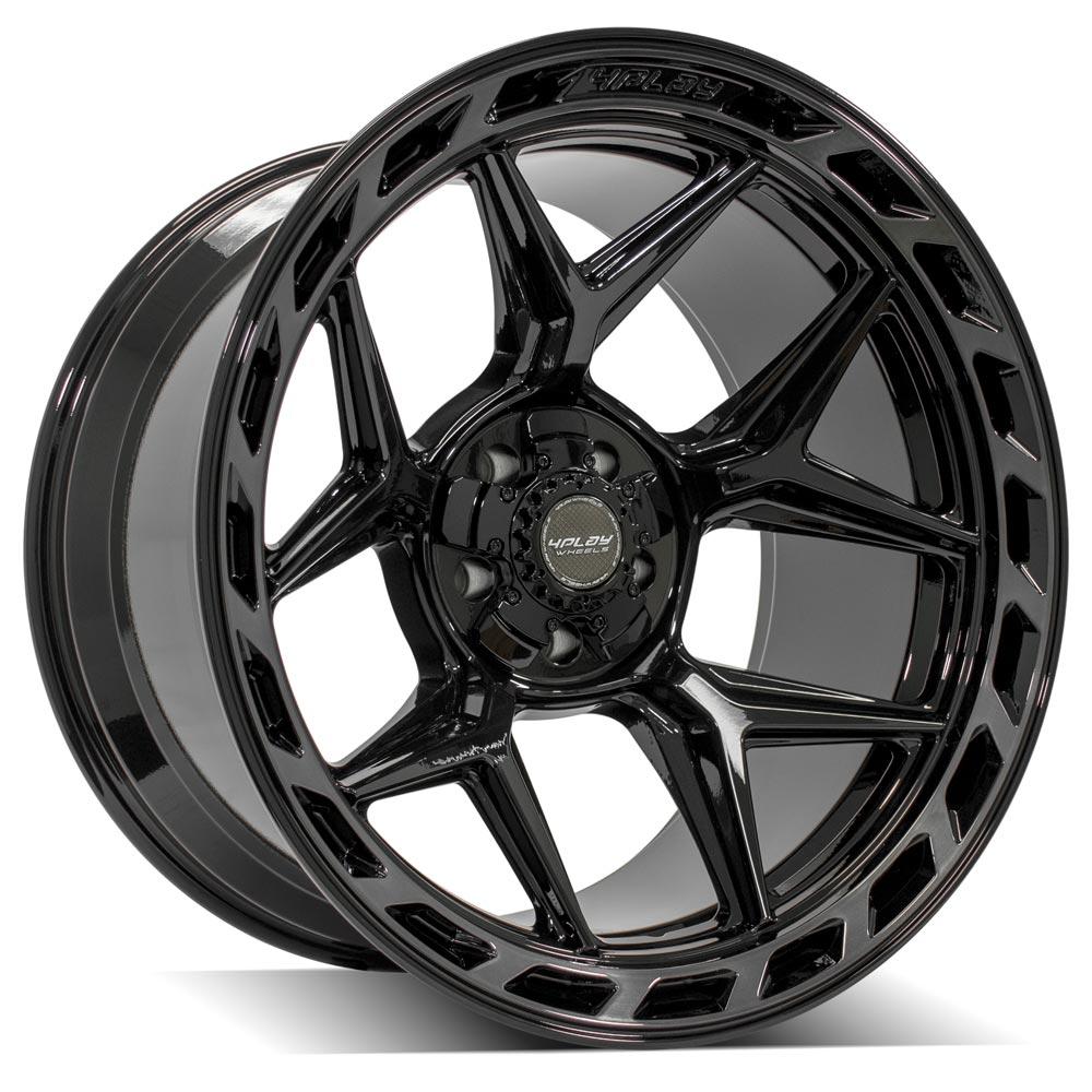 4Play Gen3 4P55 Gloss Black Wheels 22x12.0 - Brushed Face & Tinted Clear Finish - 5x127/5x139.7mm Bolt Pattern - 87.1mm Center Bore - Perfect for Off-Road Trucks & SUVs