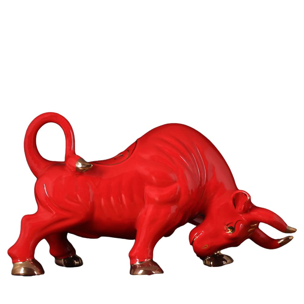 Gold Accented Red Bull Statue - Chinese Zodiac Home Decor, Feng Shui Animal Figurine for Living Room, Office & Wealth Display | Perfect for Housewarming Gifts & Year of the Ox Celebrations