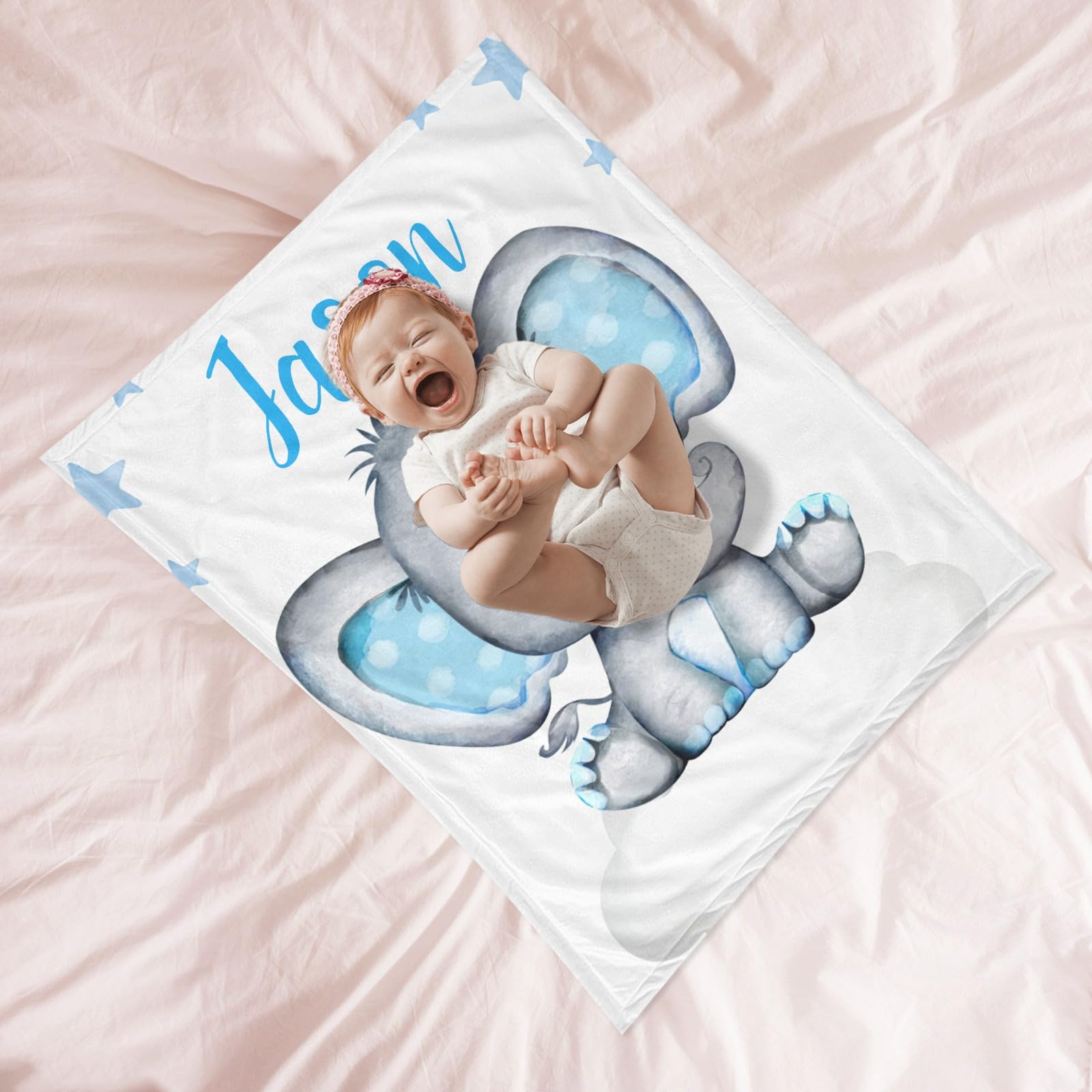 Personalized Baby Blanket with Name - Custom Elephant Design for Boys & Girls | Super Soft Newborn Blanket | Perfect Baby Shower Gift & Nursery Decor | Ideal for Cuddling, Swaddling & Photo Props