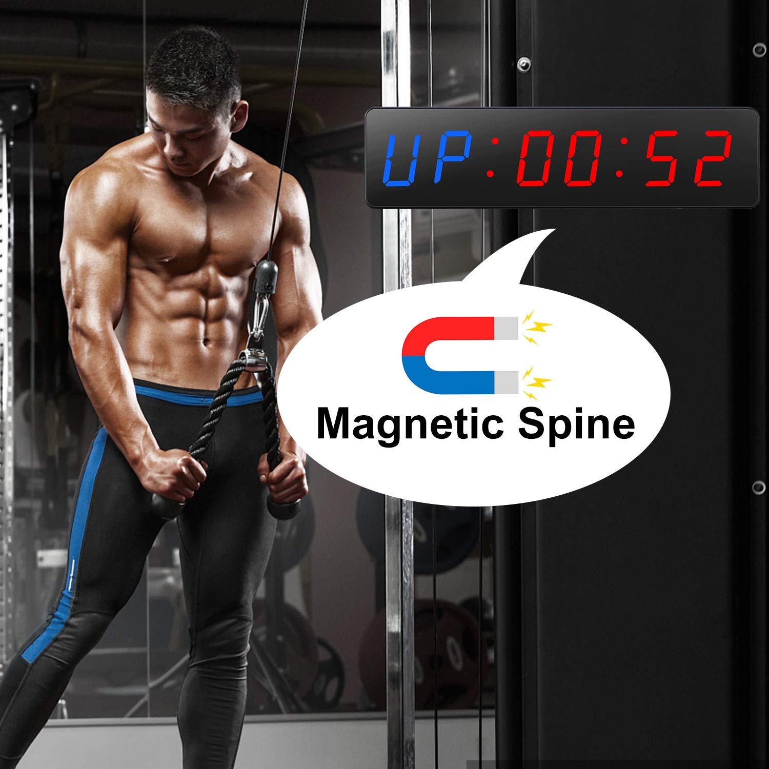 PELLOR Digital LED Wall Timer with Magnetic Back, Interval Fitness Countdown/Countup Timer, Adjustable Brightness & Volume, Remote Control - Perfect for Home Gym, Garage, and Workout Training