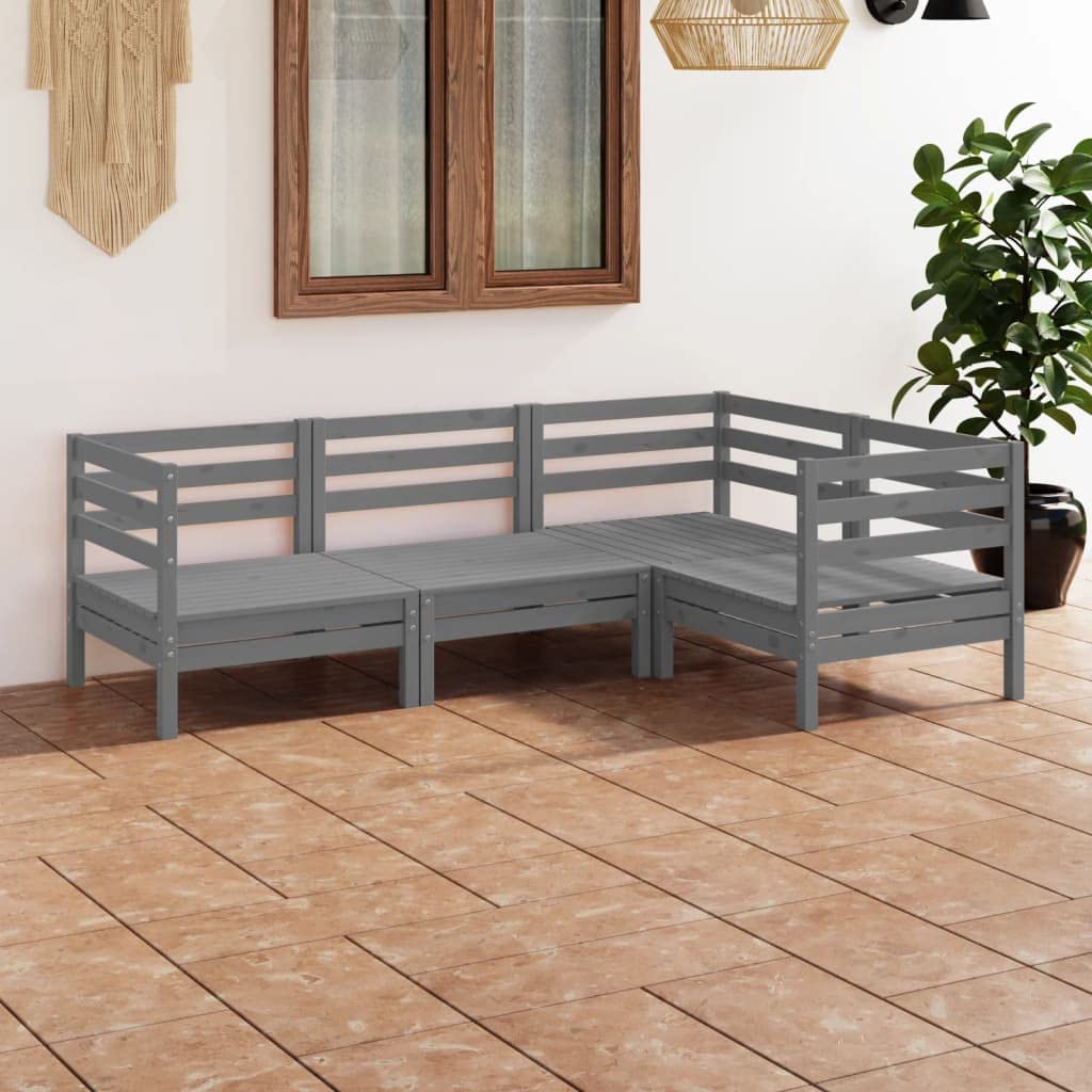 FAMIROSA 4-Piece Patio Lounge Set - Solid Pinewood Furniture, Gray Finish, 65 lbs Weight - Perfect for Outdoor Garden, Backyard, Poolside Relaxation