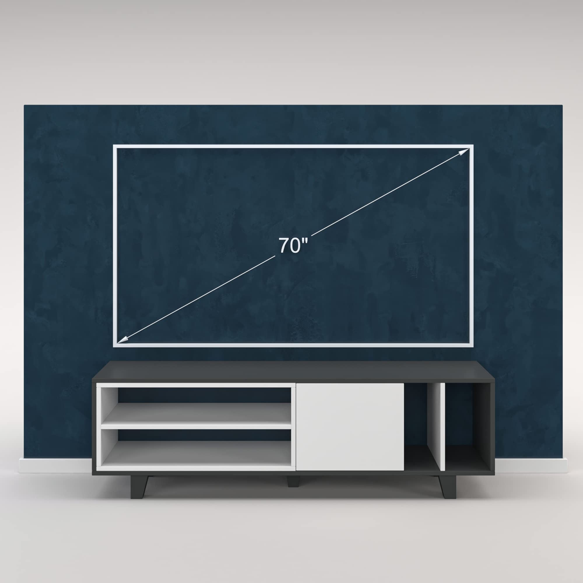Modern Anthracite & White TV Stand with Storage - 18.5