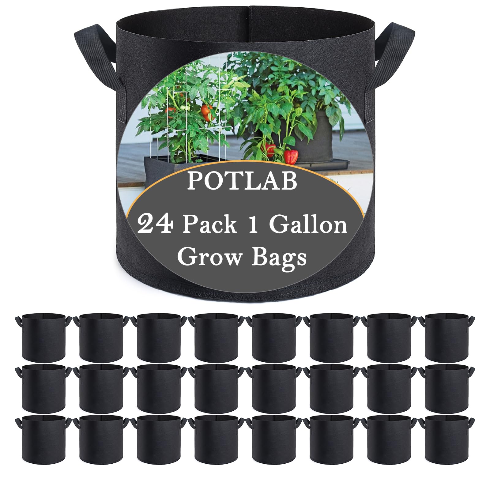 1 Gallon Grow Bags 24 Pack - Breathable Fabric Plant Pots for Container Gardening, Root Control Pouches with Handles - Ideal for Indoor/Outdoor Plants, Vegetables, Herbs & Seedlings
