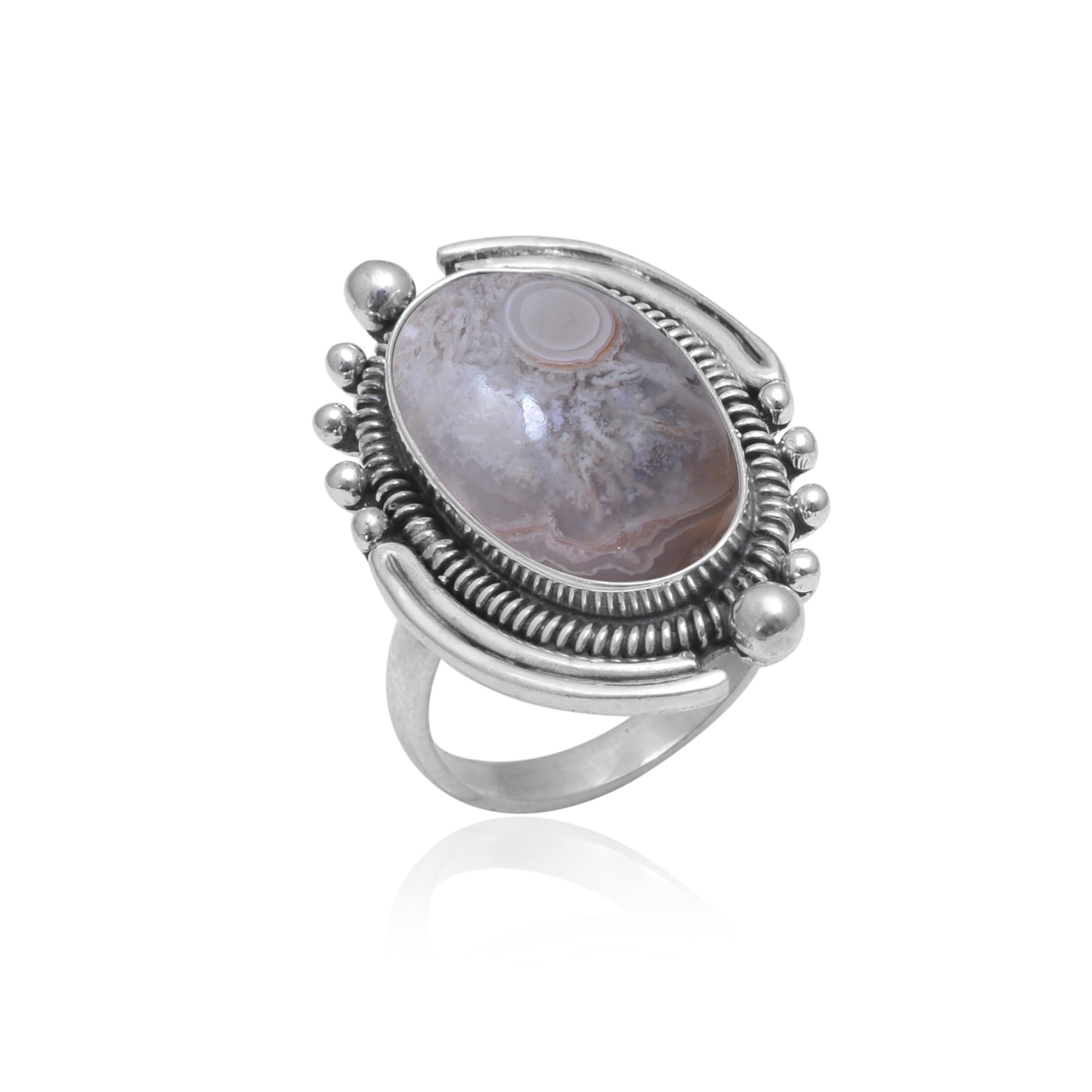 Veracity Jewelry 925 Sterling Silver Crazy Lace Agate Ring for Women - Natural Brown White Gemstone Healing Meditation Jewelry (VSR-544) - Perfect for Spiritual Healing, Yoga, and Everyday Elegant Wear