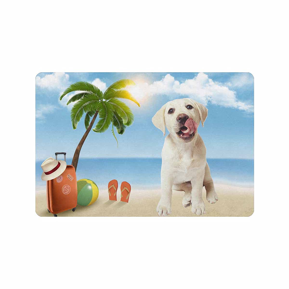 Custom Pet Face Doormat 24x16 Inch - Personalized Rubber Welcome Mat for Indoor/Outdoor Use - Non-Slip Entrance Rug with Beach Palm Tree Design - Perfect for Front Door, Patio, Deck & Beach House Decor