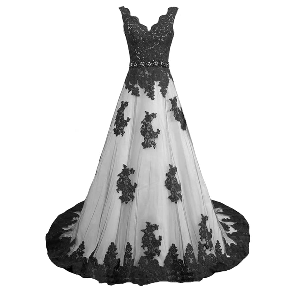 Kivary® Elegant V-Neck A-Line White Corset Lace Beaded Long Formal Prom Evening Dress for Women - Perfect for Weddings, Galas & Special Occasions