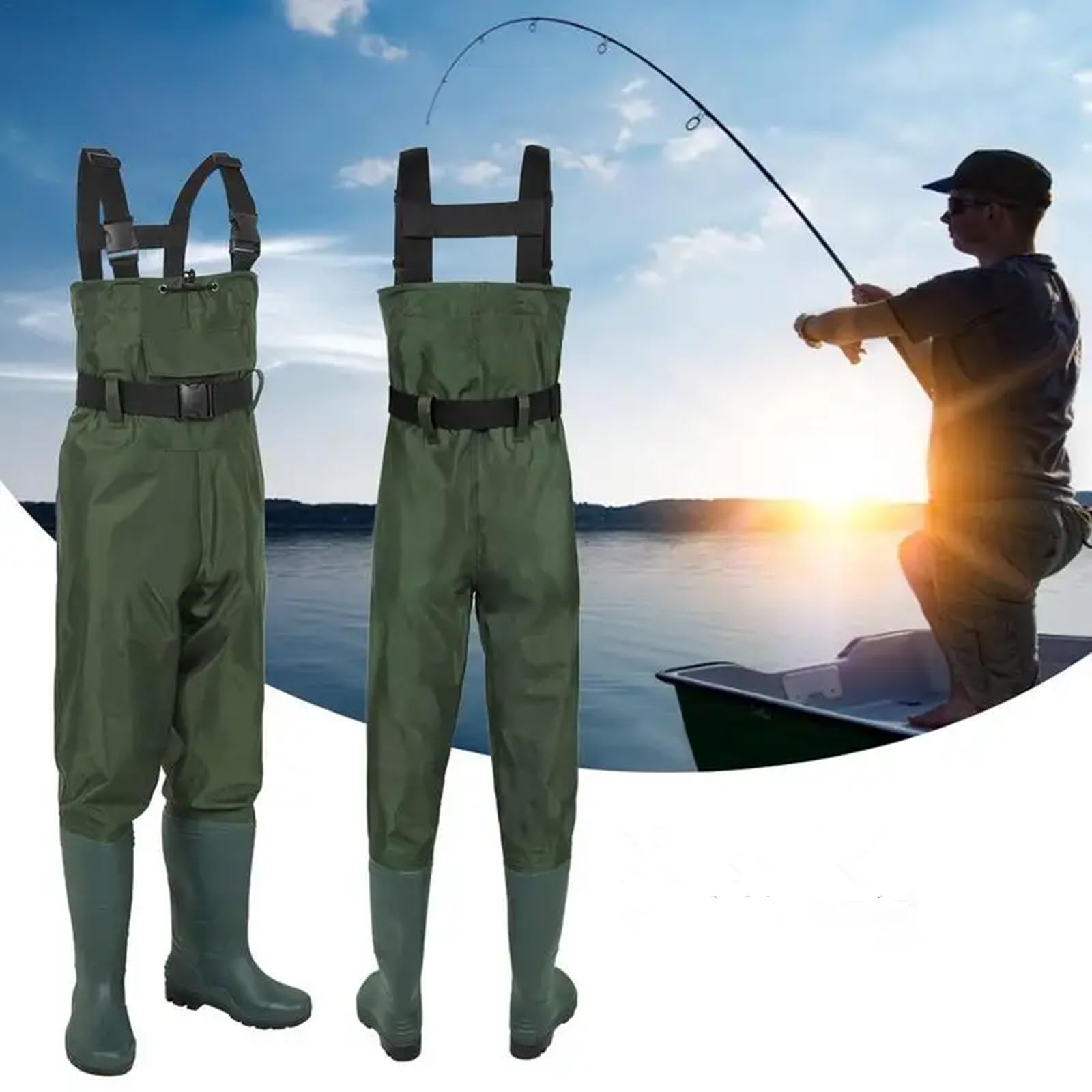 Waterproof Fishing Waders for Men & Women - 3-Ply Nylon/PVC Bootfoot Chest Waders - Ideal for Fly Fishing, Duck Hunting & Outdoor Adventures