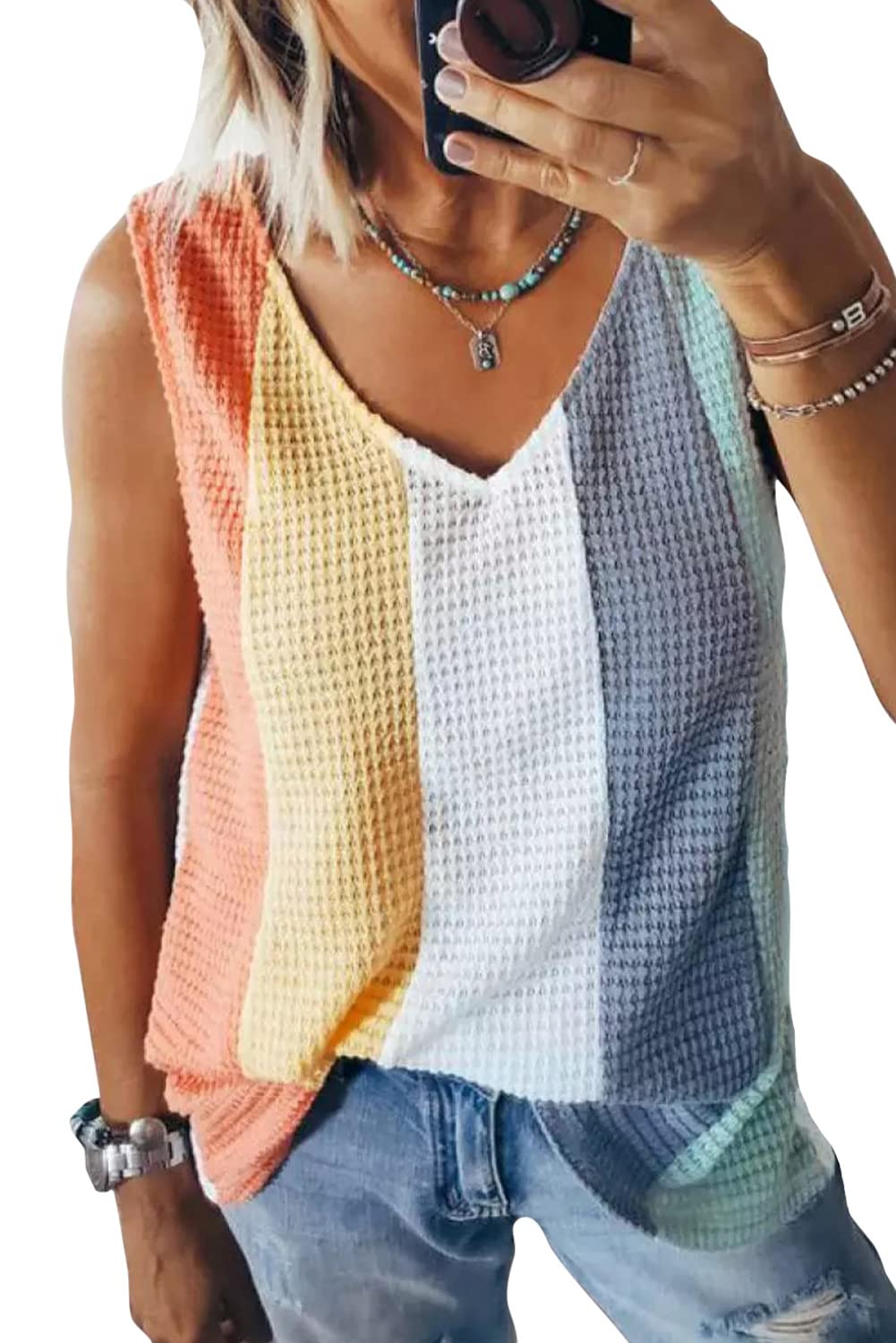 Cute Women's Twist Front Tops - Summer Casual Sleeveless Waffle Knit Shirts & Tank Blouses | Perfect for Beach Outings, Date Nights & Summer Vacations