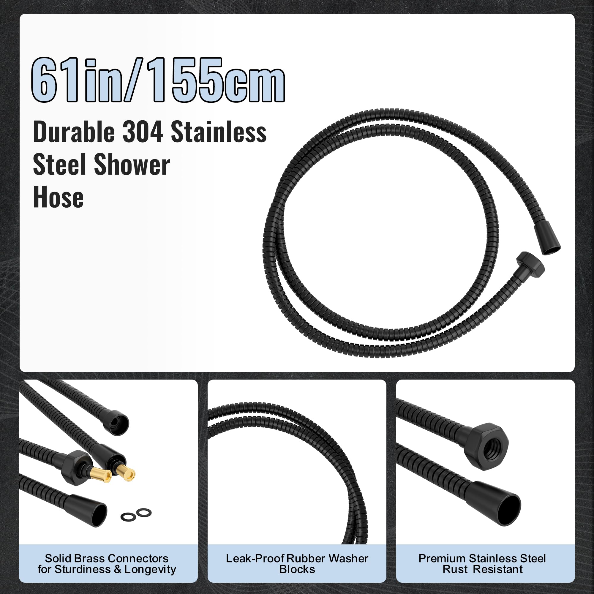 TRE Home High Pressure Shower Head with Handheld Spray - 10 Function Detachable Shower Head with Hose - Perfect for Bathroom, Spa & Pet Washing (Black)