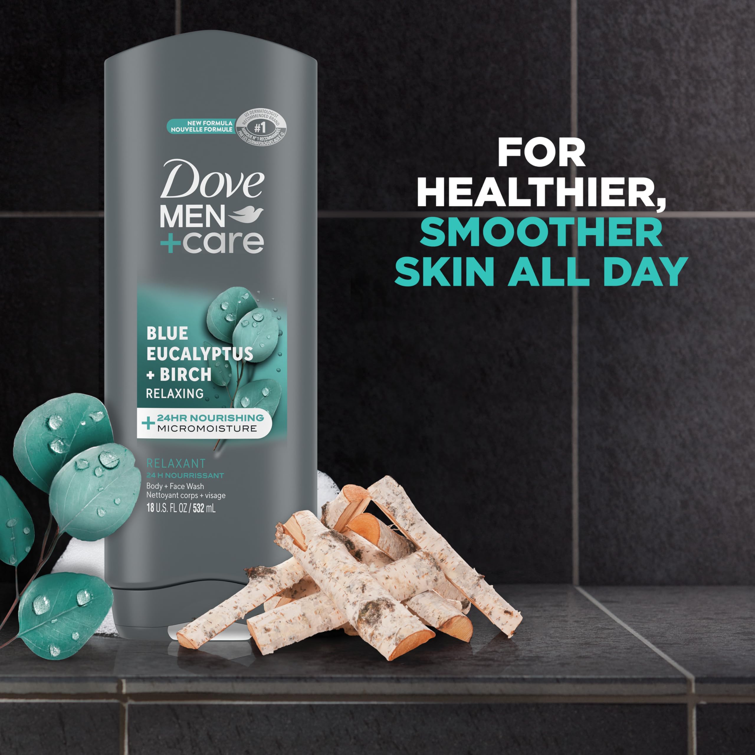DOVE MEN + CARE Body Wash & Deodorant Stick Set - Blue Eucalyptus & Birch Scent (4 Count) - Hydrating Dry Skin Formula, Aluminum-Free Deodorant for Men - Refreshing Shower & Post-Workout Care
