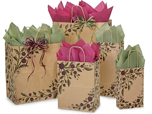 Eco-Friendly Recycled Tuscan Harvest Gift Bags - Kraft Paper Bags Set of 150 (50 Cu, 25 Fi, 25 Reg, 50 Wne) - Perfect for Wine Bottles, Party Favors & Holiday Gift Wrapping