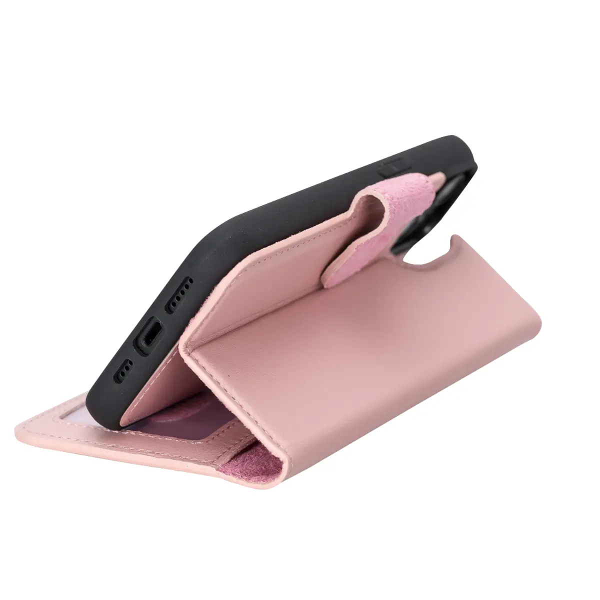 Pink Leather Wallet Case for iPhone 14 - Slim Protective Phone Cover with Card Slots | Perfect for Women's Everyday Use, Travel & Shopping