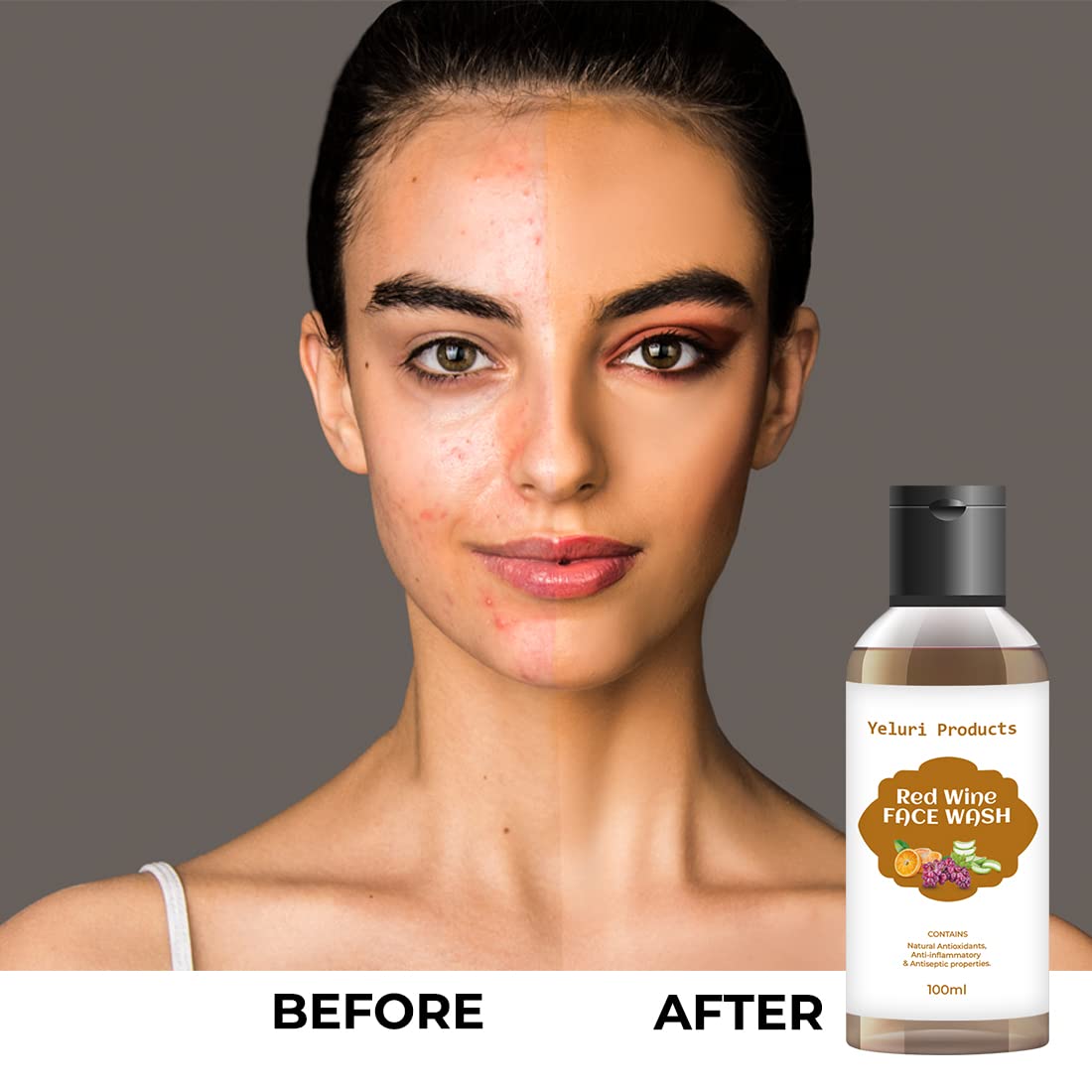 Yeluri Red Wine Face Wash for Men & Women - Deep Cleansing, Whitening & Revitalizing - Paraben-Free 100ml - Perfect for Daily Skincare & Anti-Aging Routine