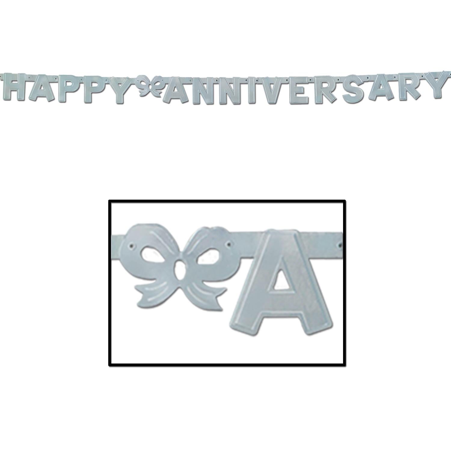 12 Pack Beistle Foil Happy Anniversary Streamers - Silver (4.25