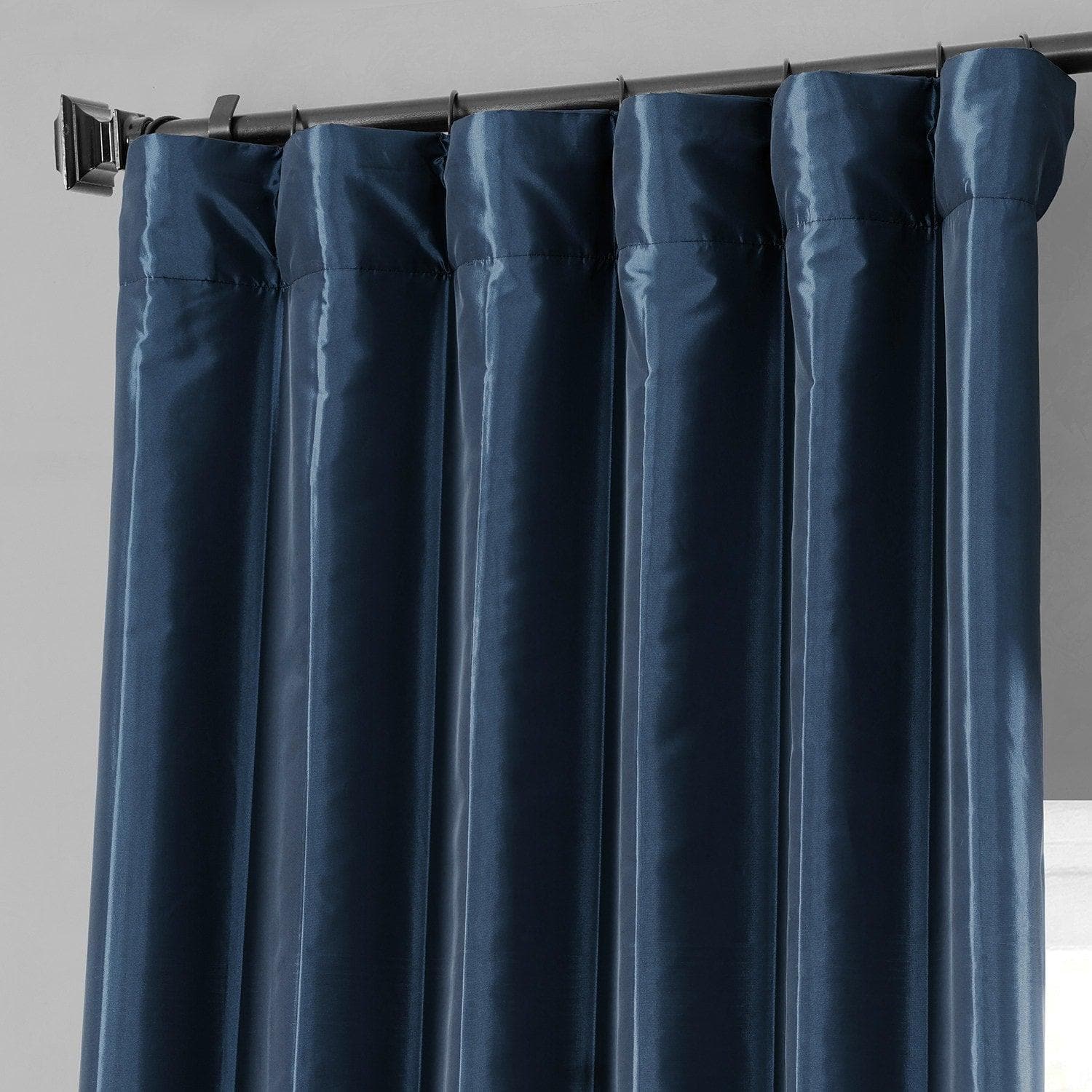 Navy Blue Solid Faux Silk Taffeta Blackout Curtains for Bedroom & Living Room - Light Blocking Window Drapes for Better Sleep & Privacy