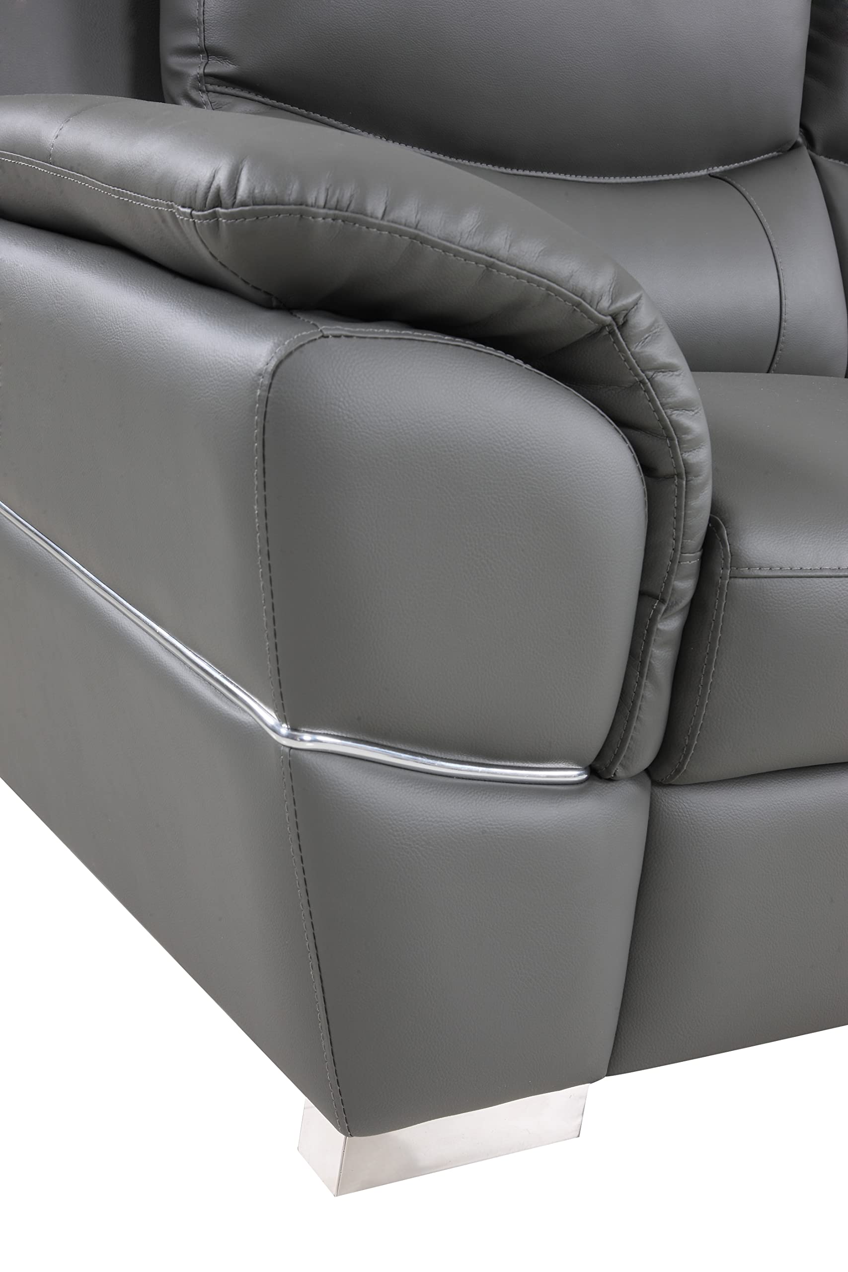 Binion Modern Genuine Leather Loveseat - 1-Piece Upholstered Sofa with Padded Headrest, Wide Arms & Chrome Accents for Living Room - Elegant Gray Leather Couch for Small Spaces, Apartments & Cozy Home Decor