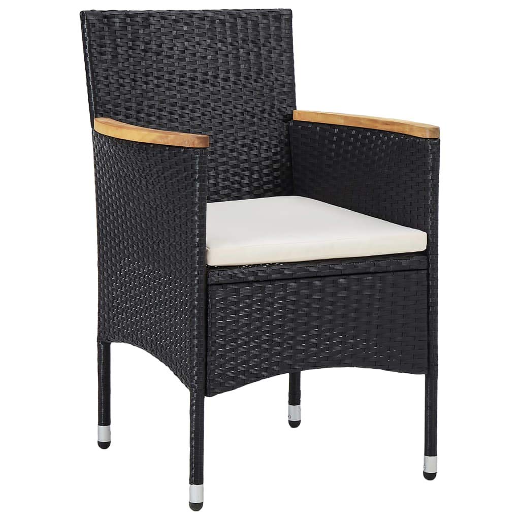 Space-Saving 3-Piece Black Rattan Patio Dining Set with Cushioned Chairs & Glass Table - Fast Shipping | Perfect for Small Gardens, Balconies & Outdoor Entertaining