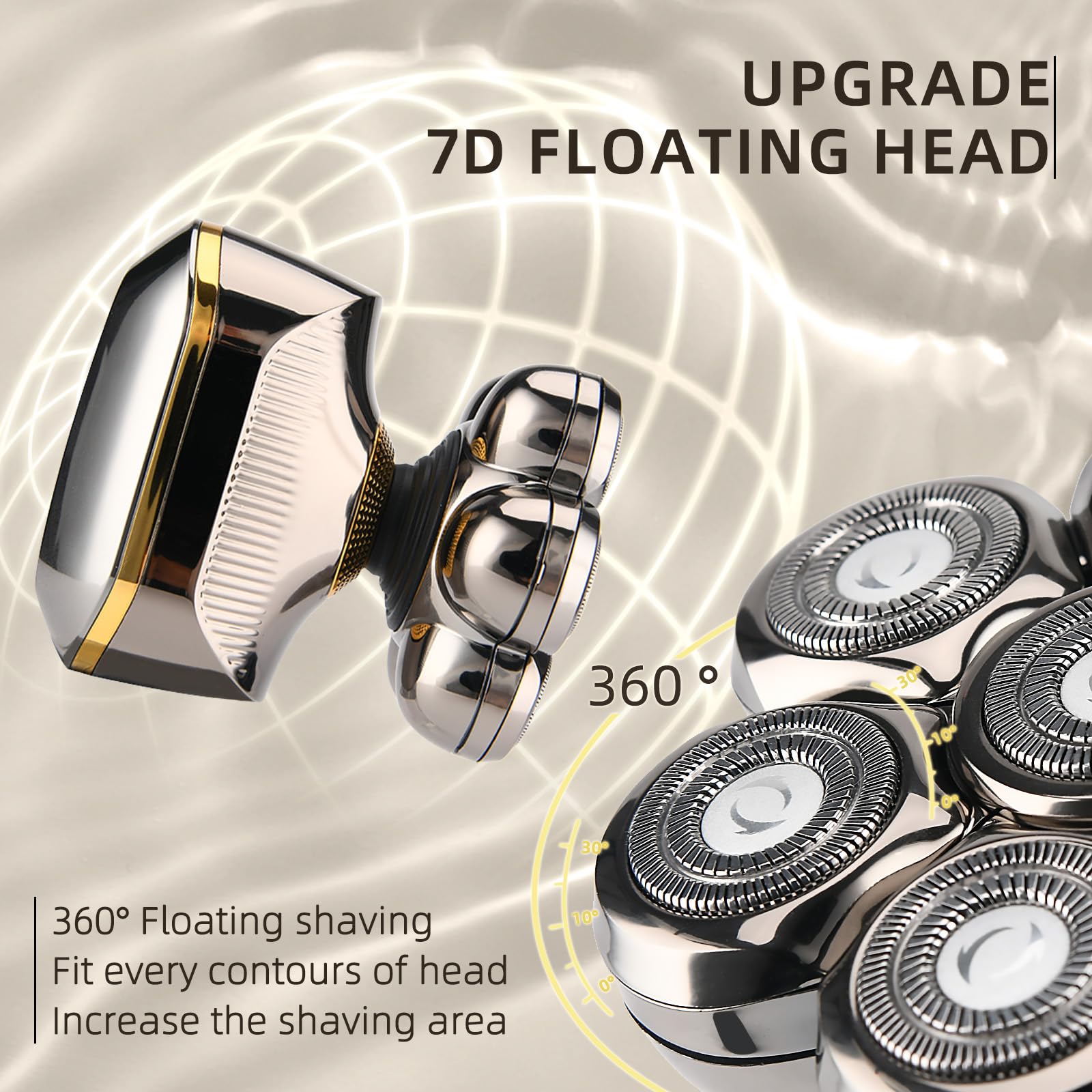 Upgraded 7D Electric Head Shaver for Bald Men - IPX6 Waterproof Wet/Dry Shaving with Nose & Ear Trimmer, LED Display & Anti-Pinch Technology - Perfect for Travel, Gym & Daily Grooming Routine