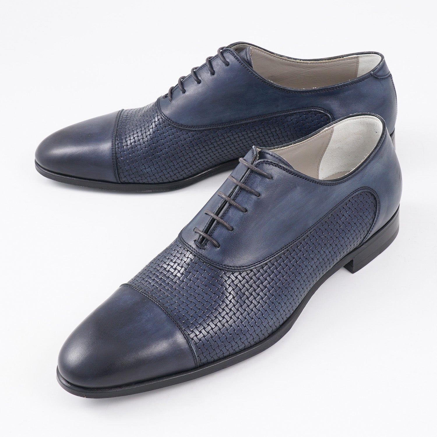 Premium Kiton Navy Blue Genuine Leather Oxford Dress Shoes for Men - Classic Business & Formal Wear for Office, Weddings & Special Events